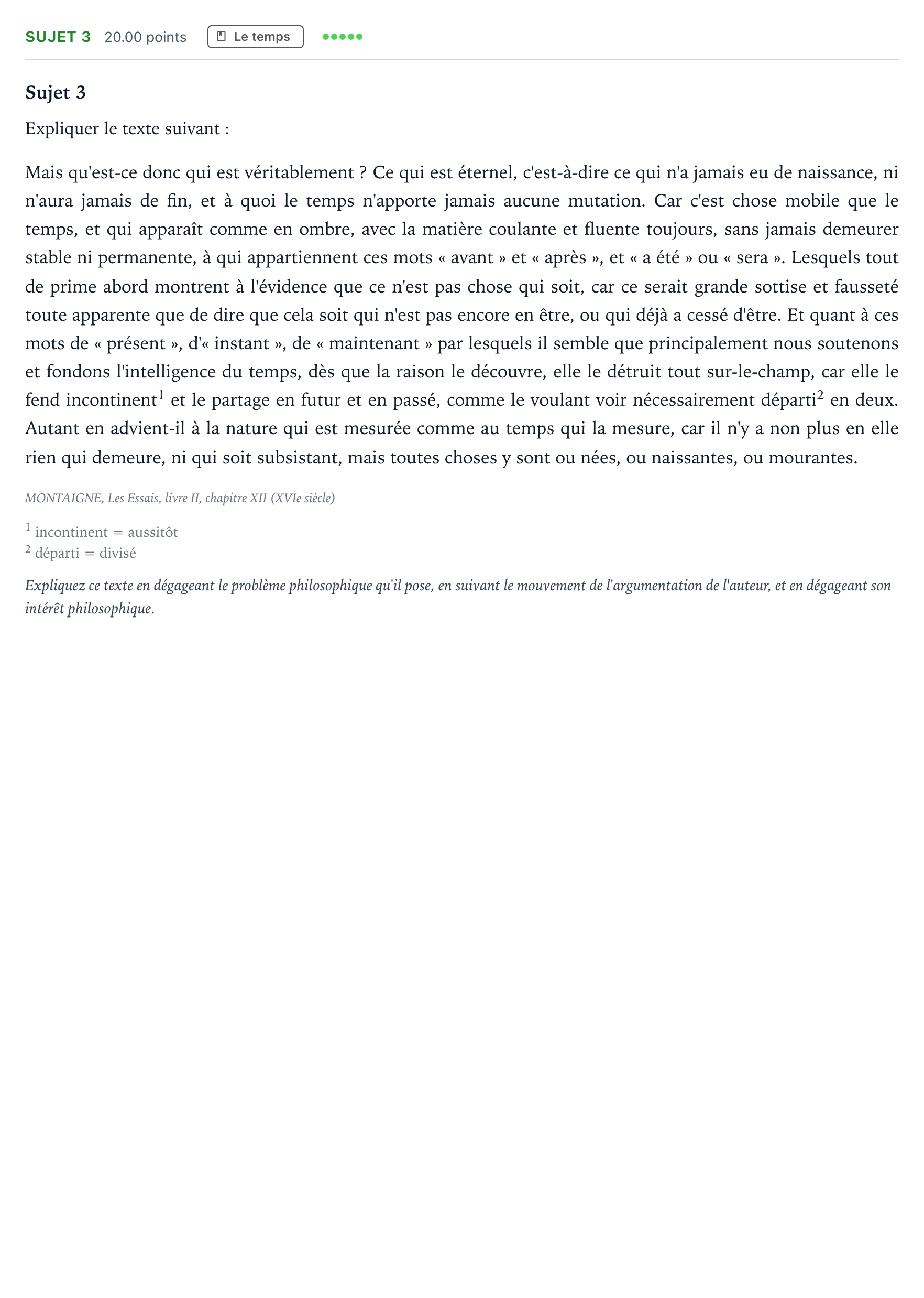 Énoncé: Sujet 3 · Bac Philosophie Amérique du Nord session normale 2022