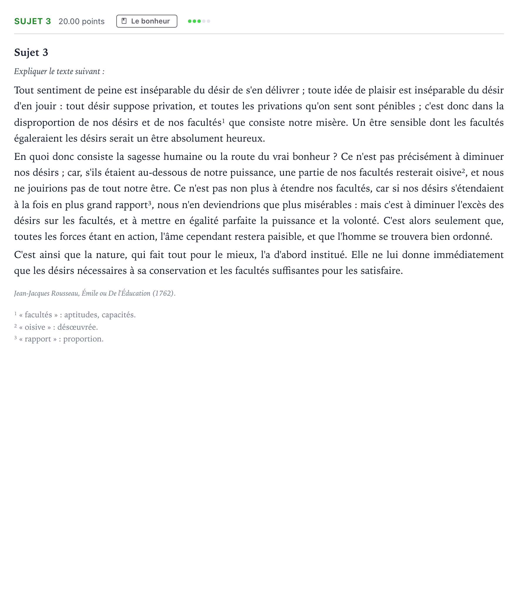 Énoncé: Sujet 3 · Bac Philosophie Antilles-Guyane session normale 2022