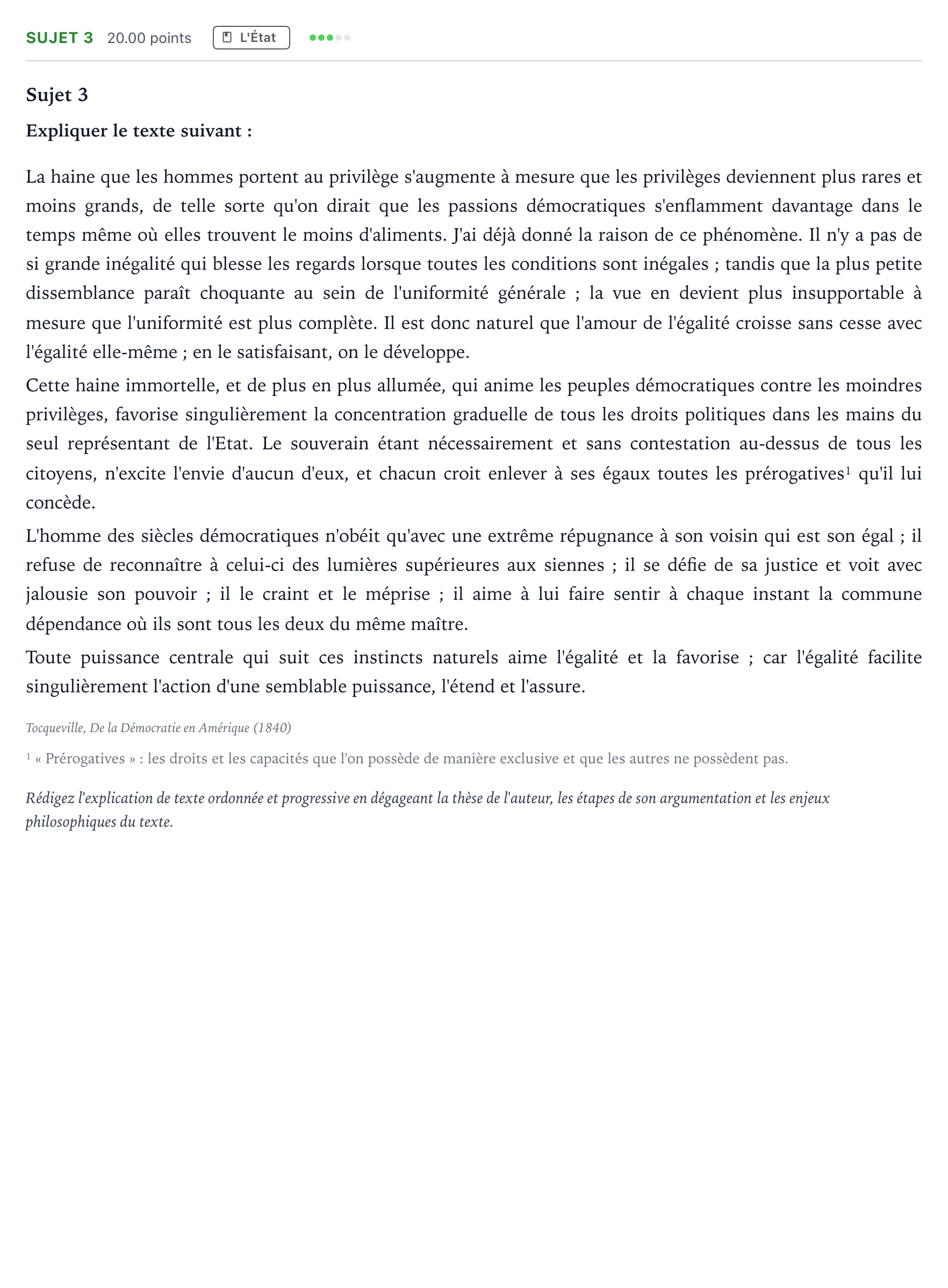 Énoncé: Sujet 3 · Bac Philosophie Asie session normale 2022