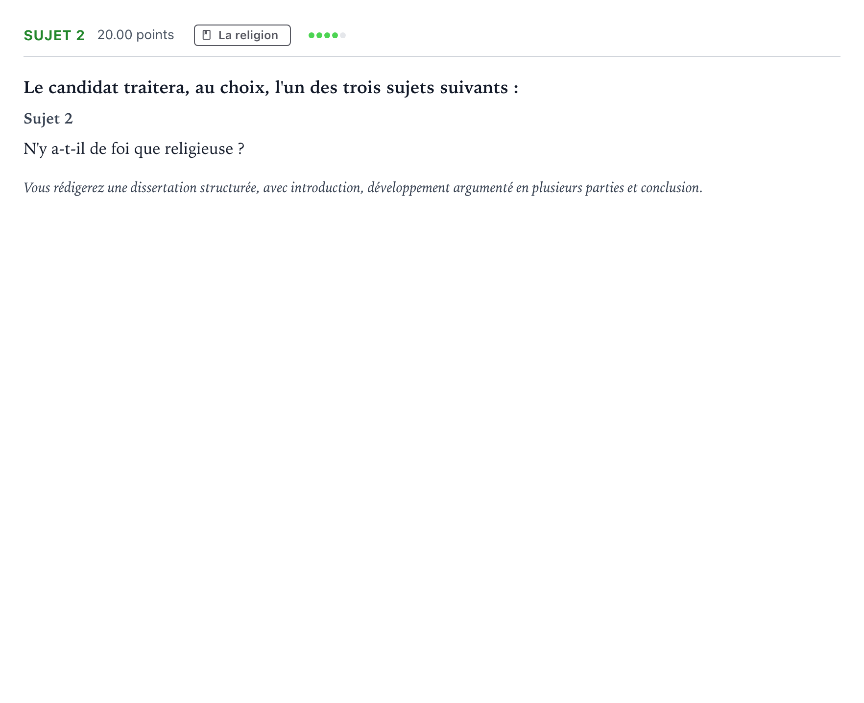 Énoncé: Sujet 2 · Bac Philosophie Centres étrangers (Afrique) session normale 2022