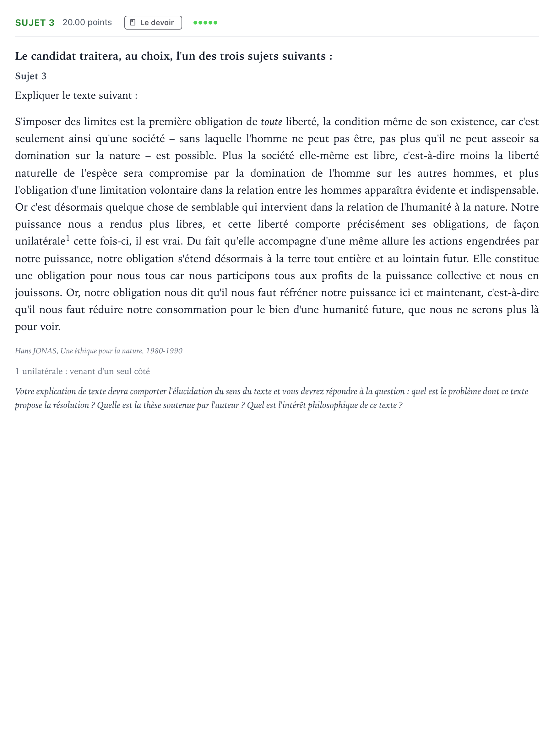 Énoncé: Sujet 3 · Bac Philosophie Centres étrangers (Afrique) session normale 2022