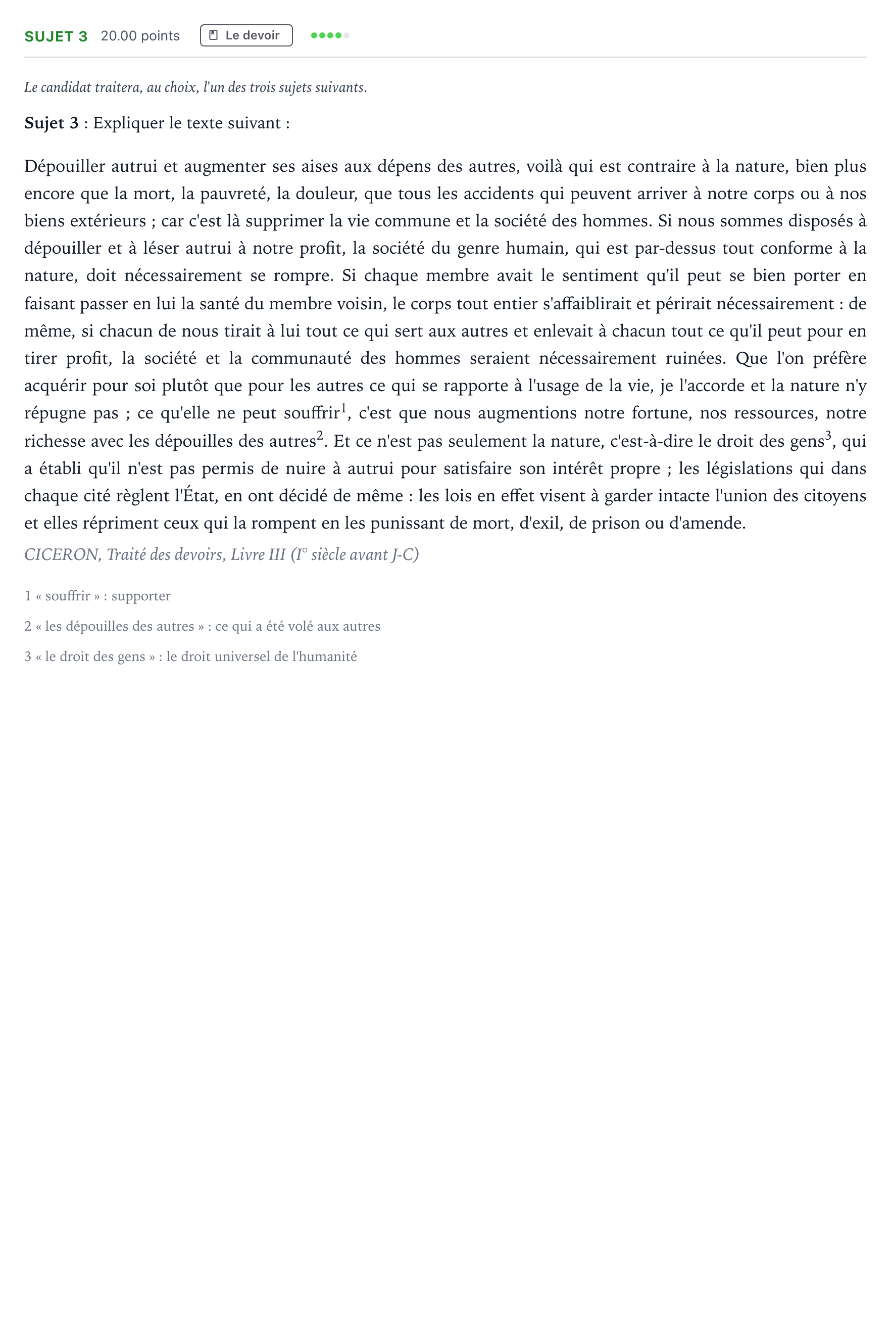 Énoncé: Sujet 3 · Bac Philosophie Nouvelle-Calédonie session normale 2022
