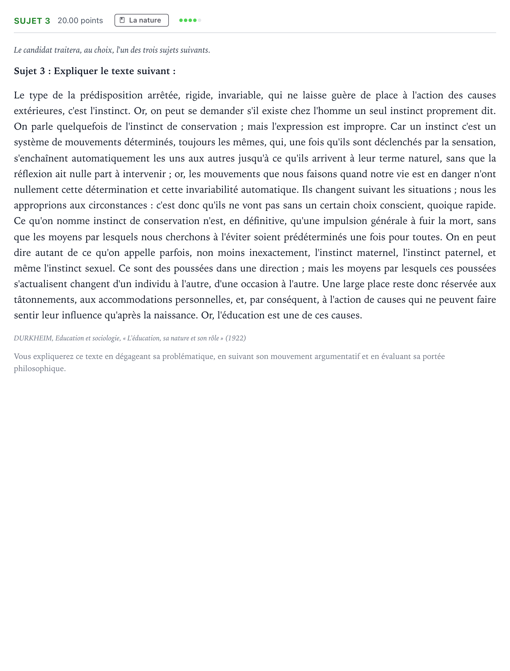Énoncé: Sujet 3 · Bac Philosophie Polynésie remplacement 2022