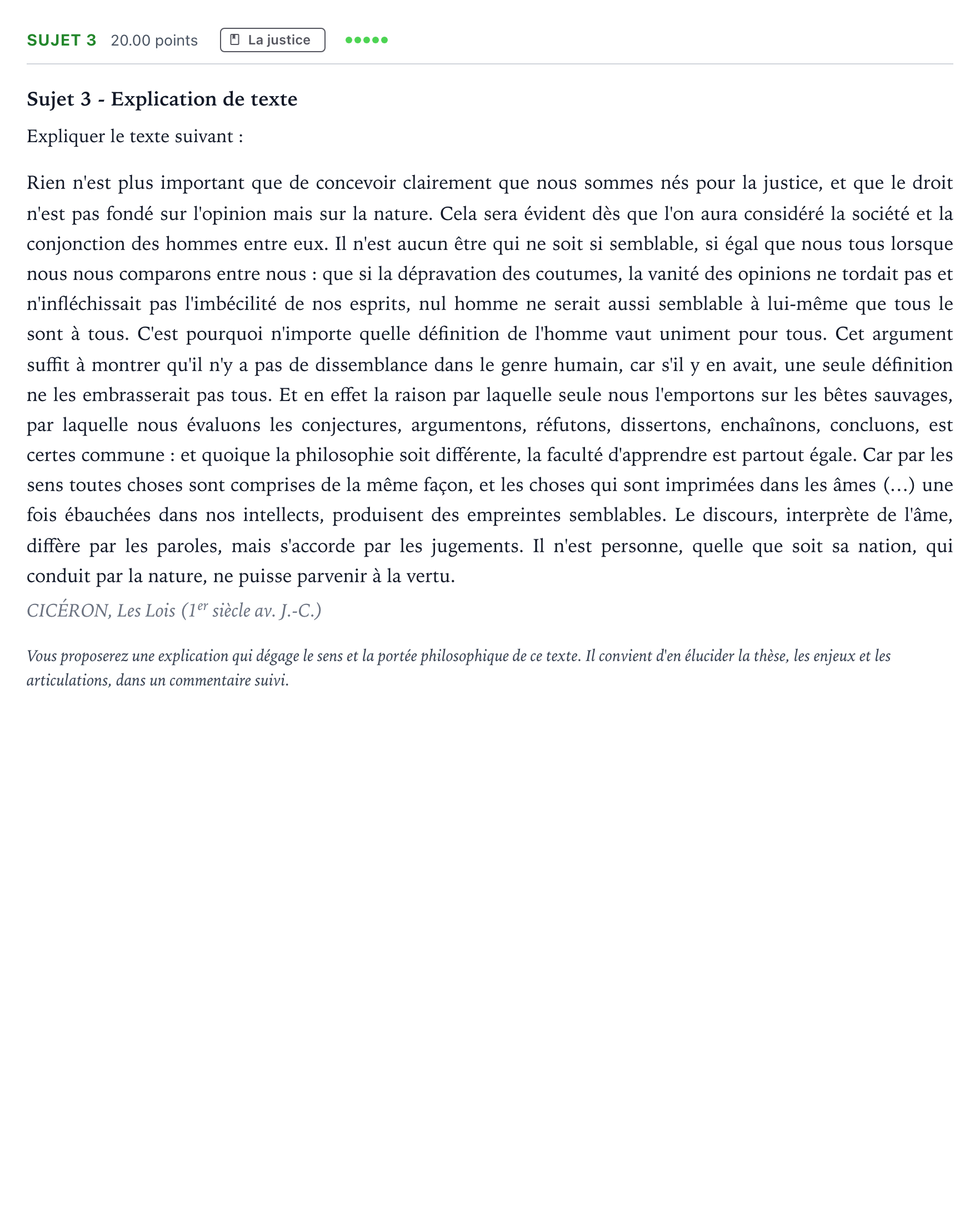 Énoncé: Sujet 3 · Bac Philosophie Antilles-Guyane session normale 2023