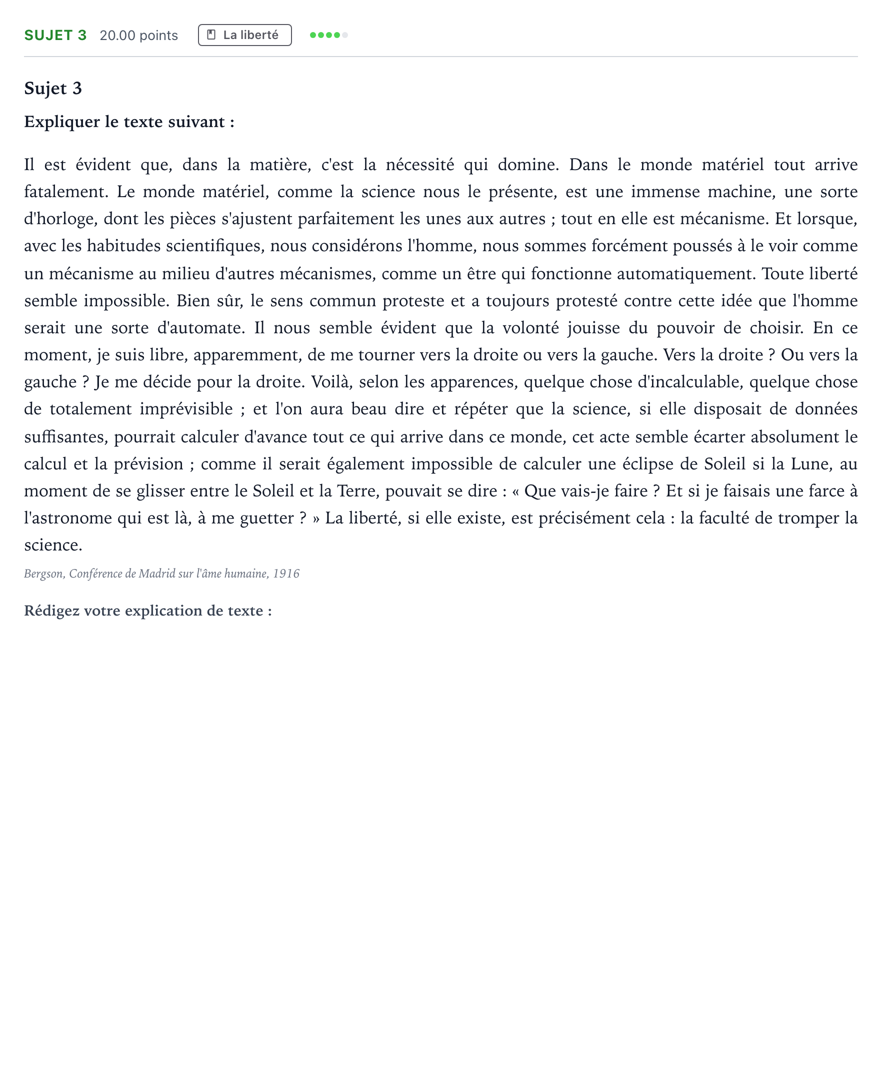 Énoncé: Sujet 3 · Bac Philosophie Centres étrangers (Afrique) session normale 2023