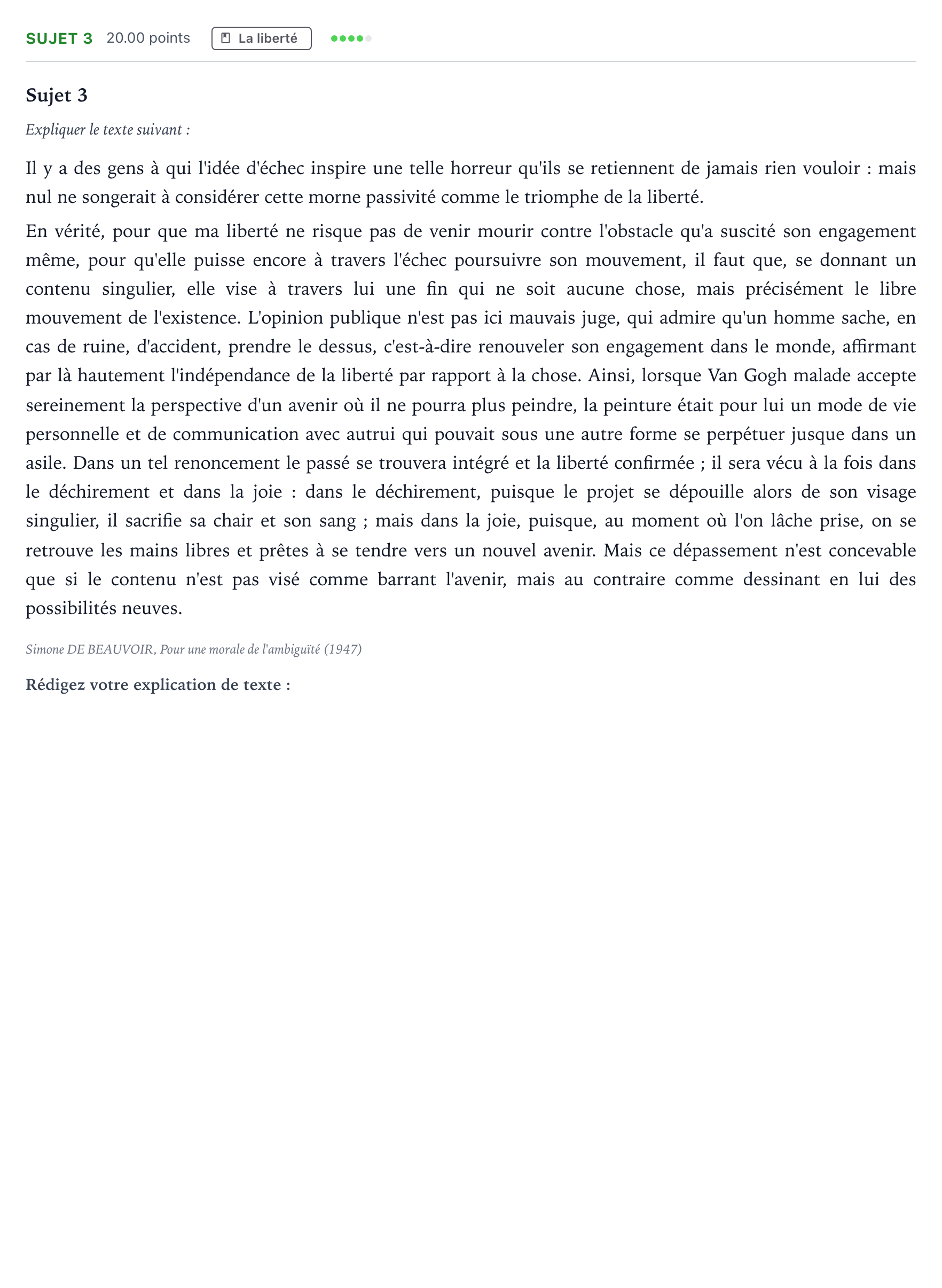 Énoncé: Sujet 3 · Bac Philosophie Antilles-Guyane session normale 2024