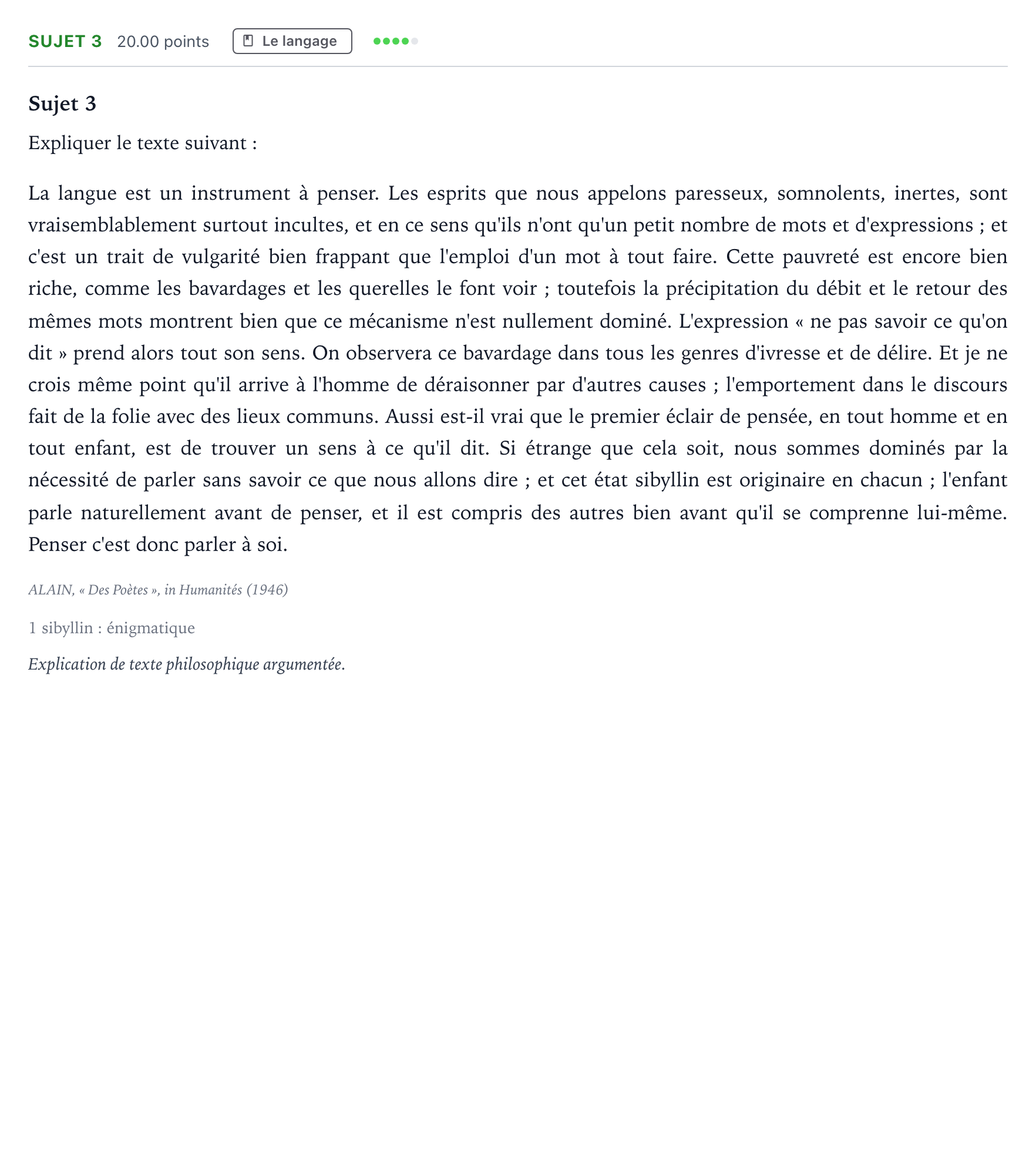 Énoncé: Sujet 3 · Bac Philosophie Asie session normale 2024