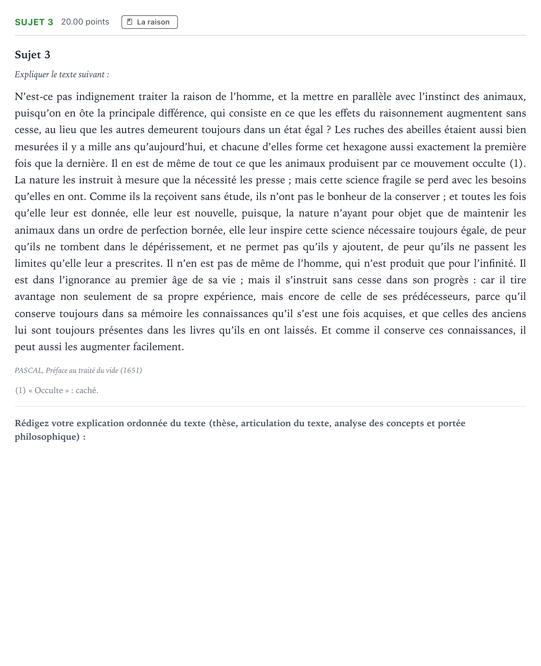 Énoncé: Sujet 3 · Bac Philosophie Amérique du Sud session normale 2025
