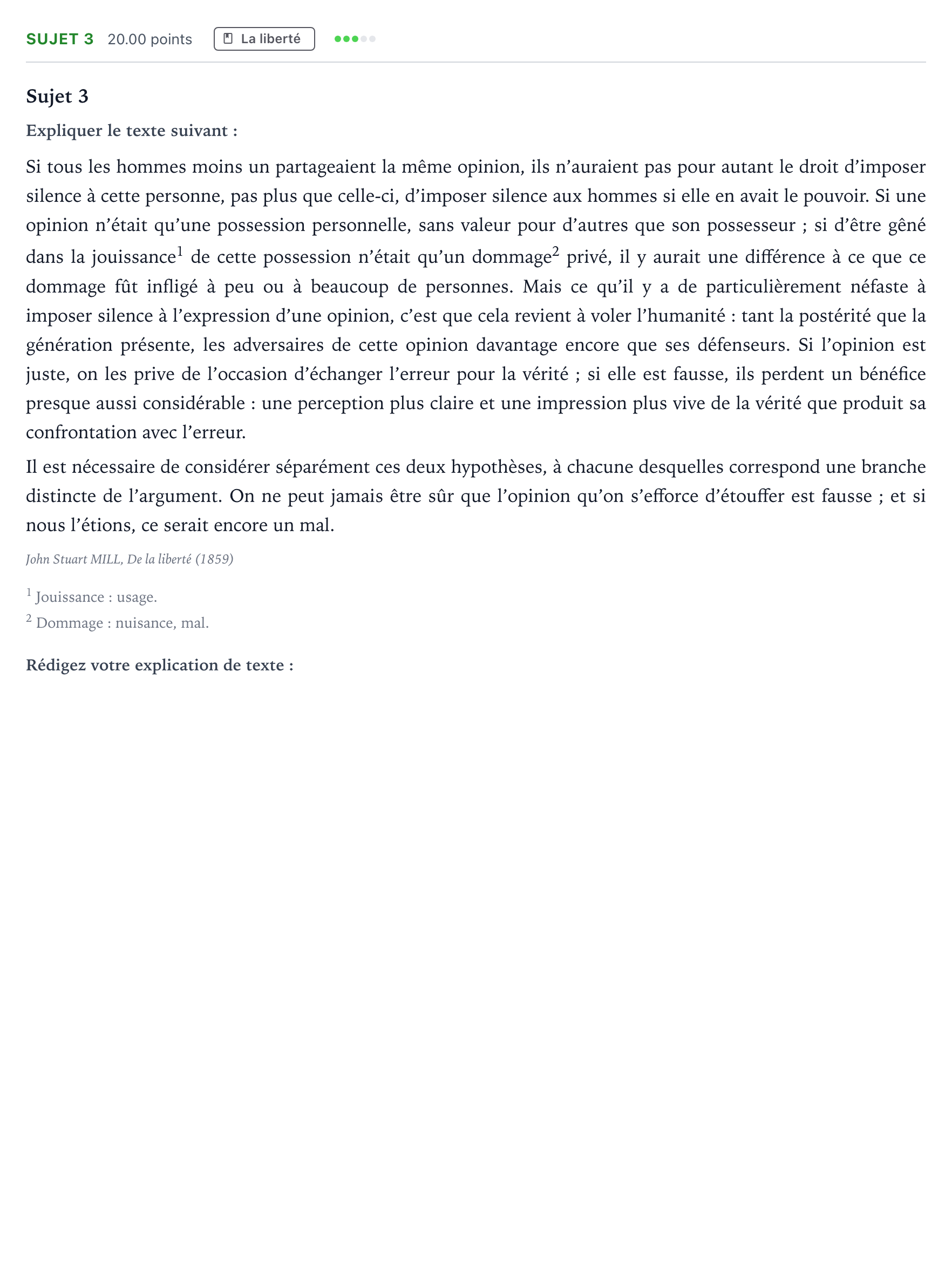 Énoncé: Sujet 3 · Bac Philosophie Métropole Secours 2025