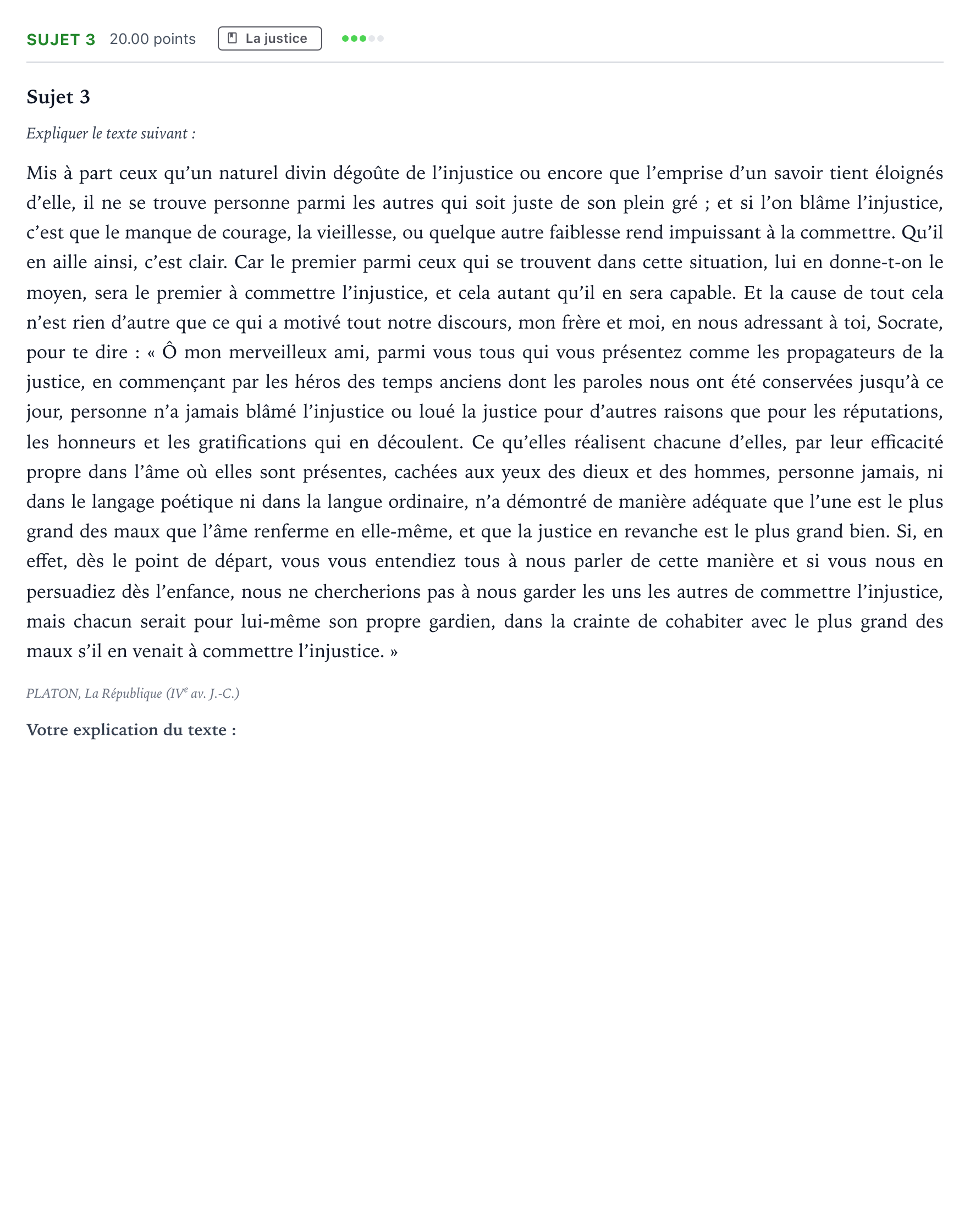 Énoncé: Sujet 3 · Bac Philosophie Nouvelle-Calédonie session normale 2025