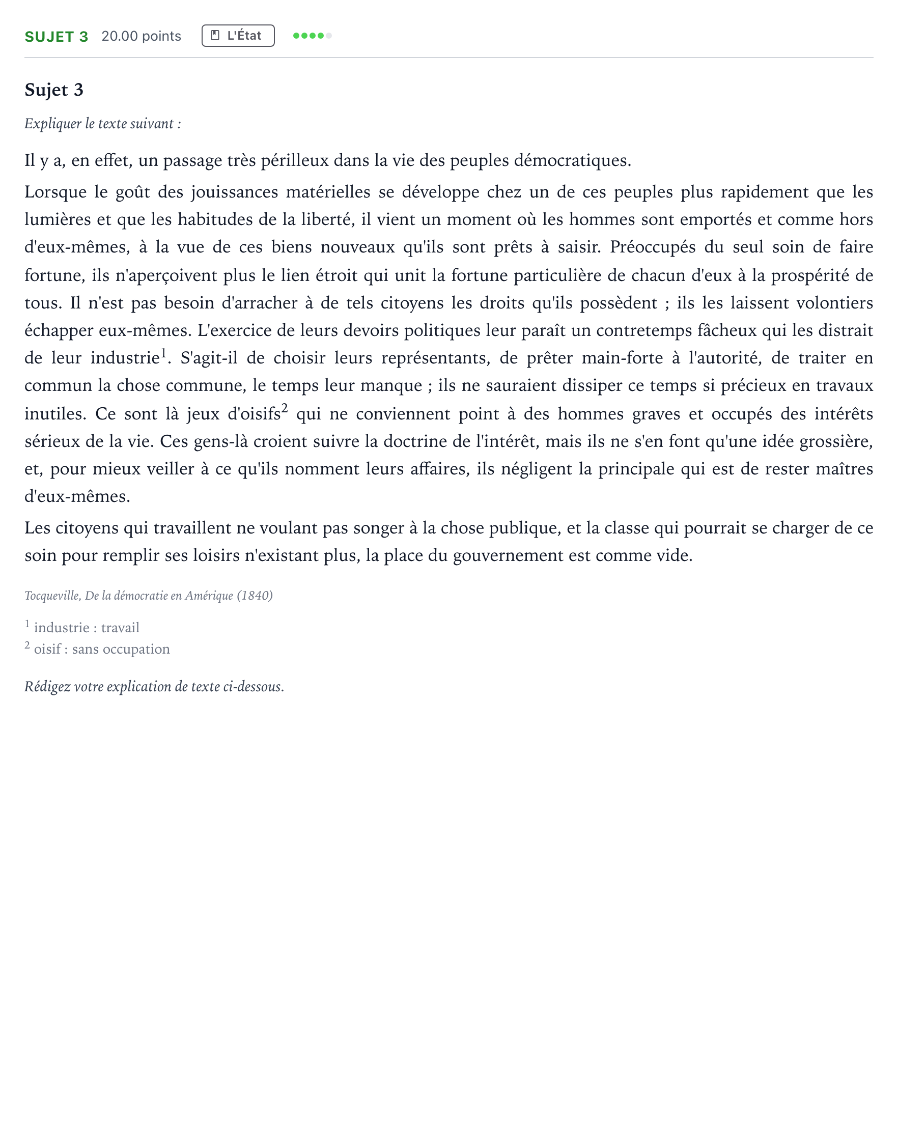 Énoncé: Sujet 3 · Bac Philosophie Asie session normale 2026