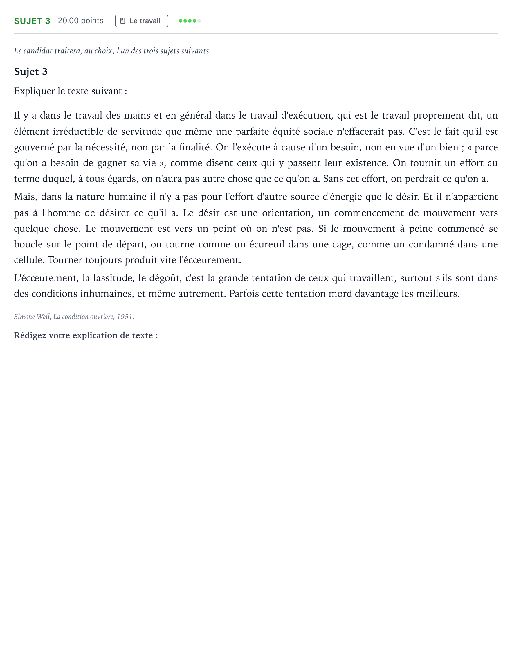 Énoncé: Sujet 3 · Bac Philosophie Centres étrangers (Afrique) session normale 2026