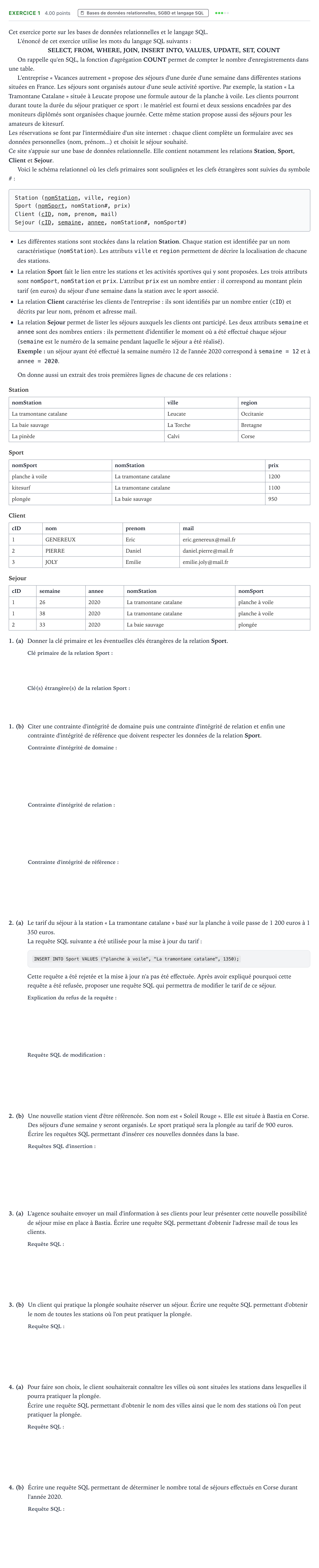 Énoncé: Exercice 1 · Bac Numérique et Sciences Informatiques Amérique du Nord 2022 (jour 1)
