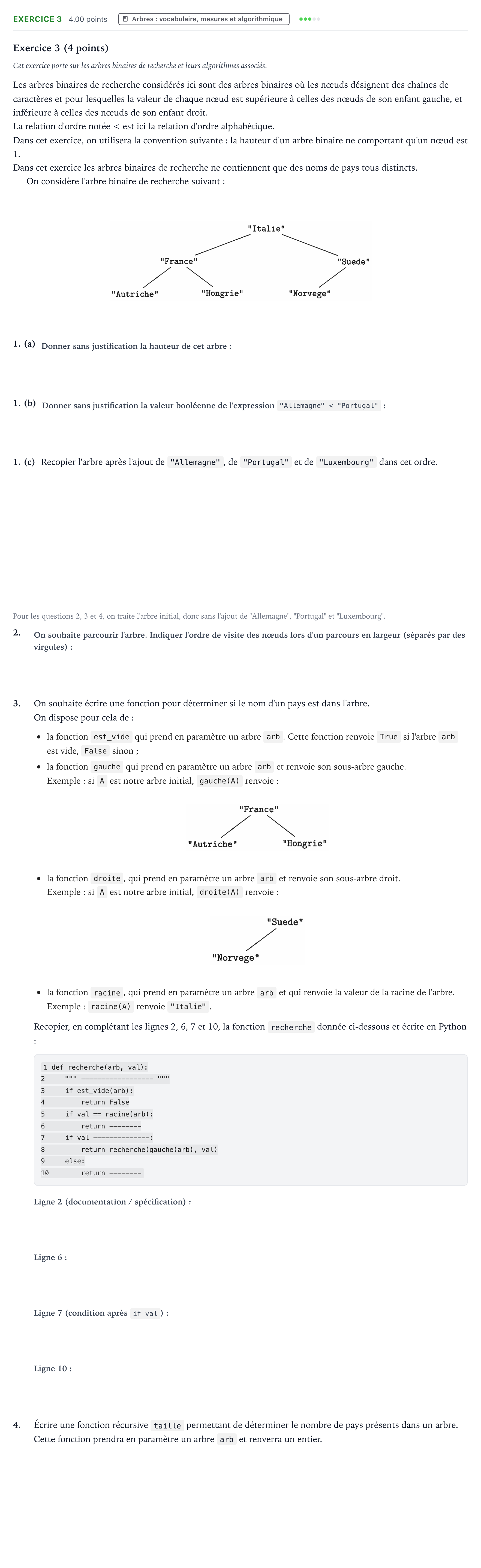 Énoncé: Exercice 3 · Bac Numérique et Sciences Informatiques Amérique du Nord 2022 (jour 1)