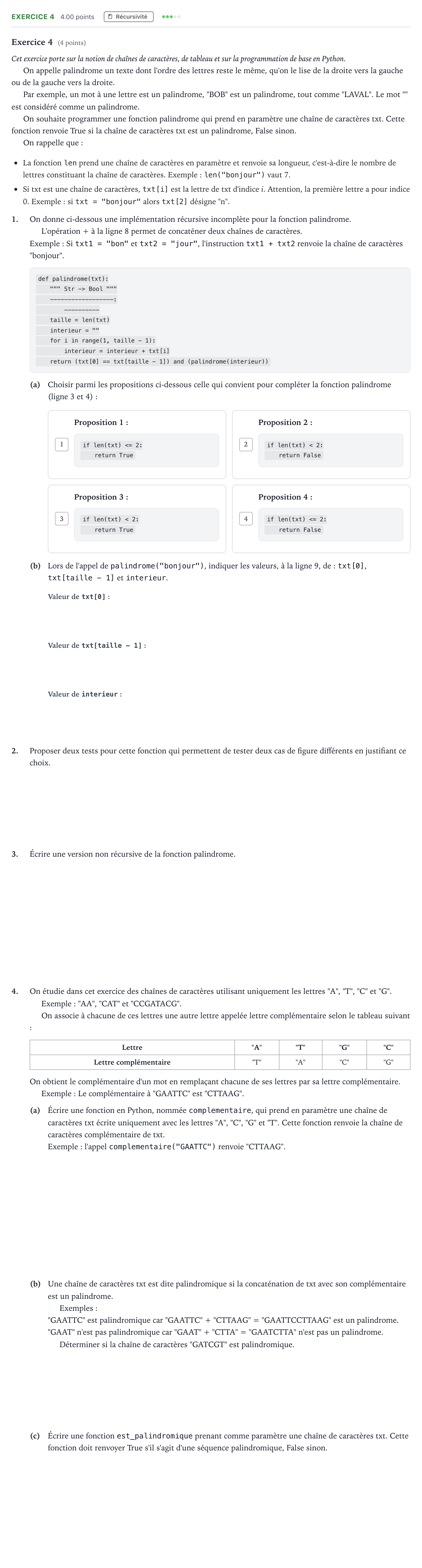 Énoncé: Exercice 4 · Bac Numérique et Sciences Informatiques Amérique du Nord 2022 (jour 1)