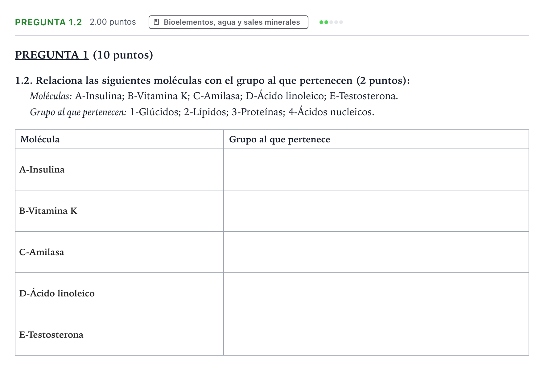Enunciado: Pregunta 1.2 - Bioelementos, agua y sales mineral… · Biología PAU Valencia Ordinaria 2021