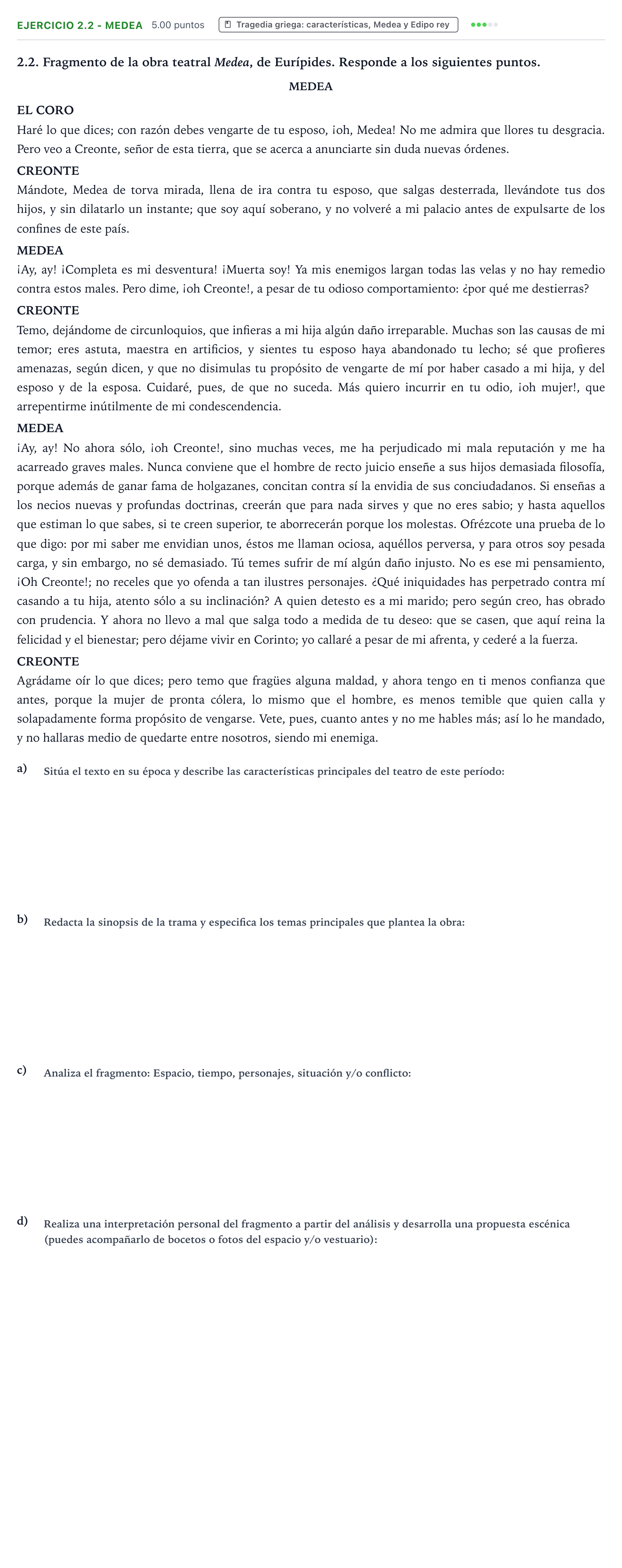 Enunciado: Ejercicio 2.2 - Medea · Artes Escénicas PAU Valencia Extraordinaria 2021