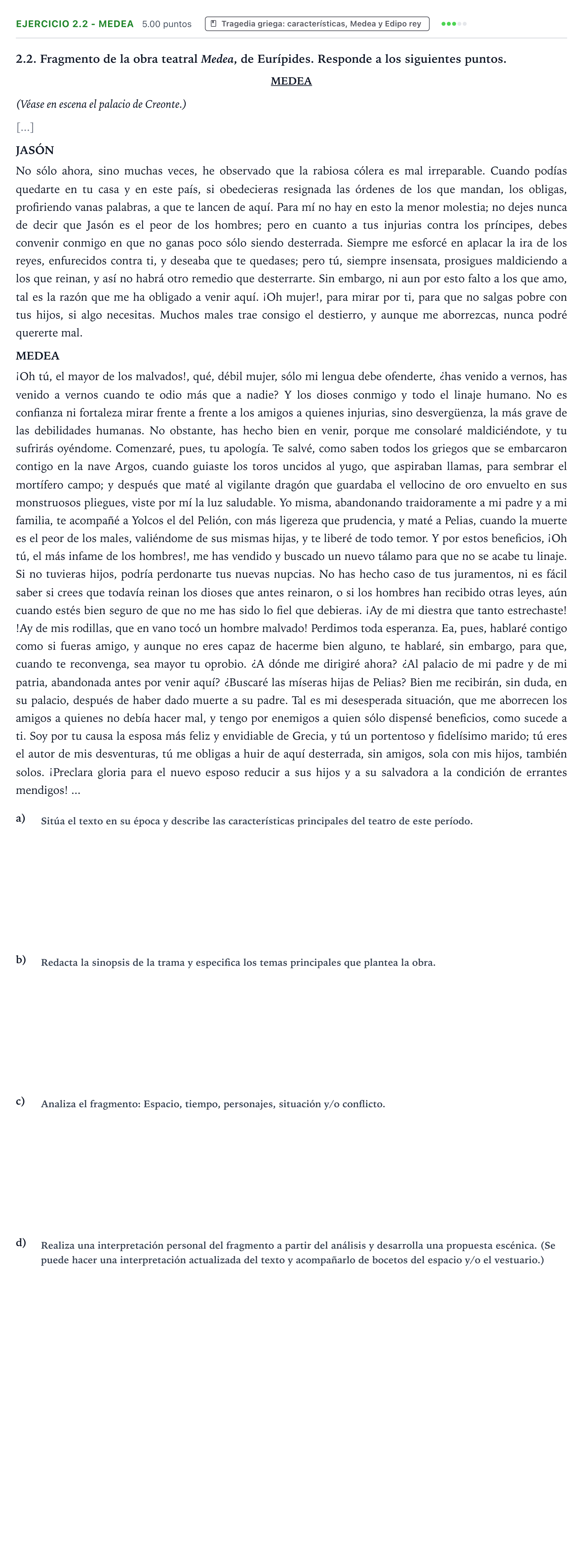 Enunciado: Ejercicio 2.2 - Medea · Artes Escénicas PAU Valencia Ordinaria 2021