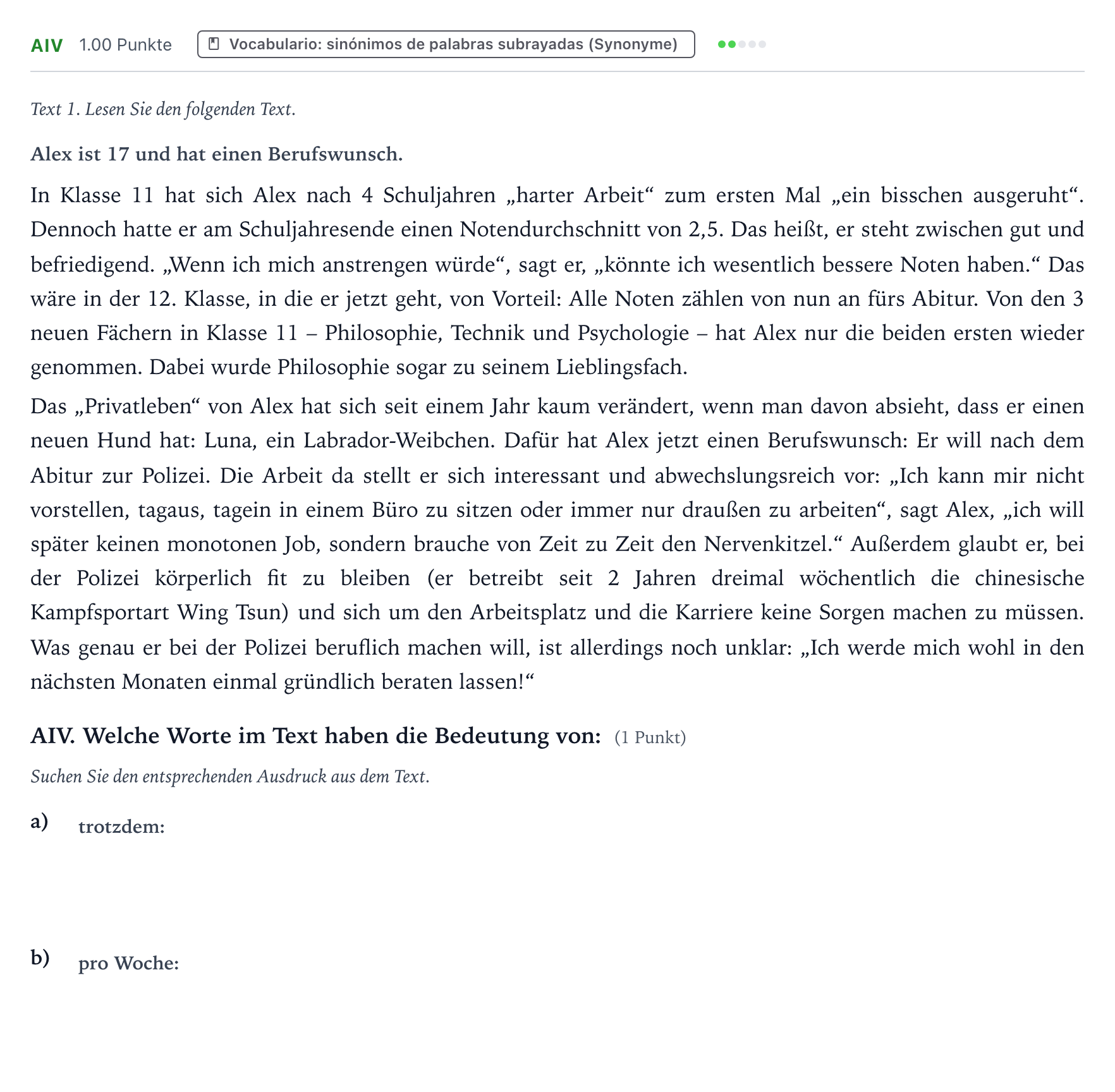 Enunciado: Ejercicio AIV · Alemán PAU Valencia Ordinaria 2021