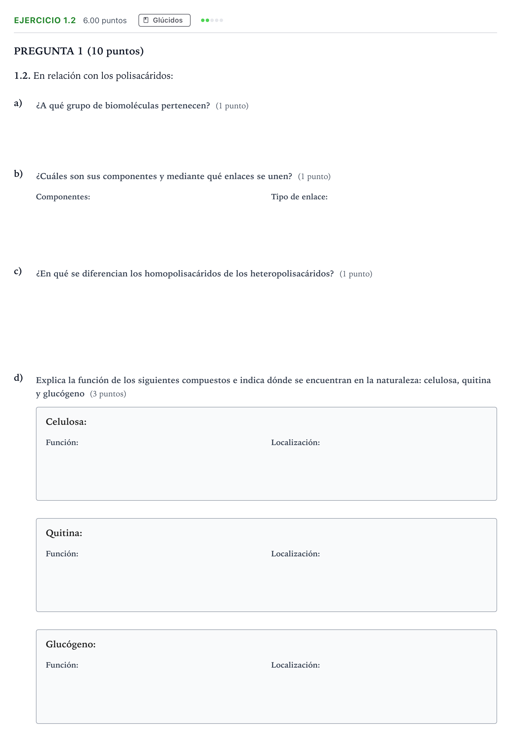 Enunciado: Ejercicio 1.2 - Glúcidos · Biología PAU Valencia Extraordinaria 2021