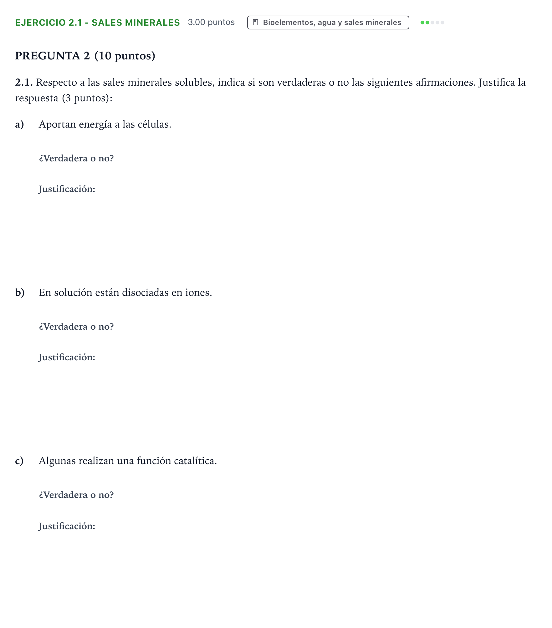 Enunciado: Ejercicio 2.1 - Sales minerales · Biología PAU Valencia Extraordinaria 2021