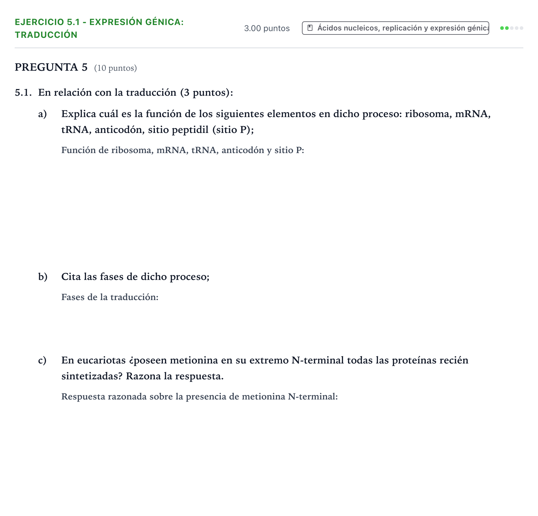 Enunciado: Ejercicio 5.1 - Expresión génica: Traducción · Biología PAU Valencia Extraordinaria 2021