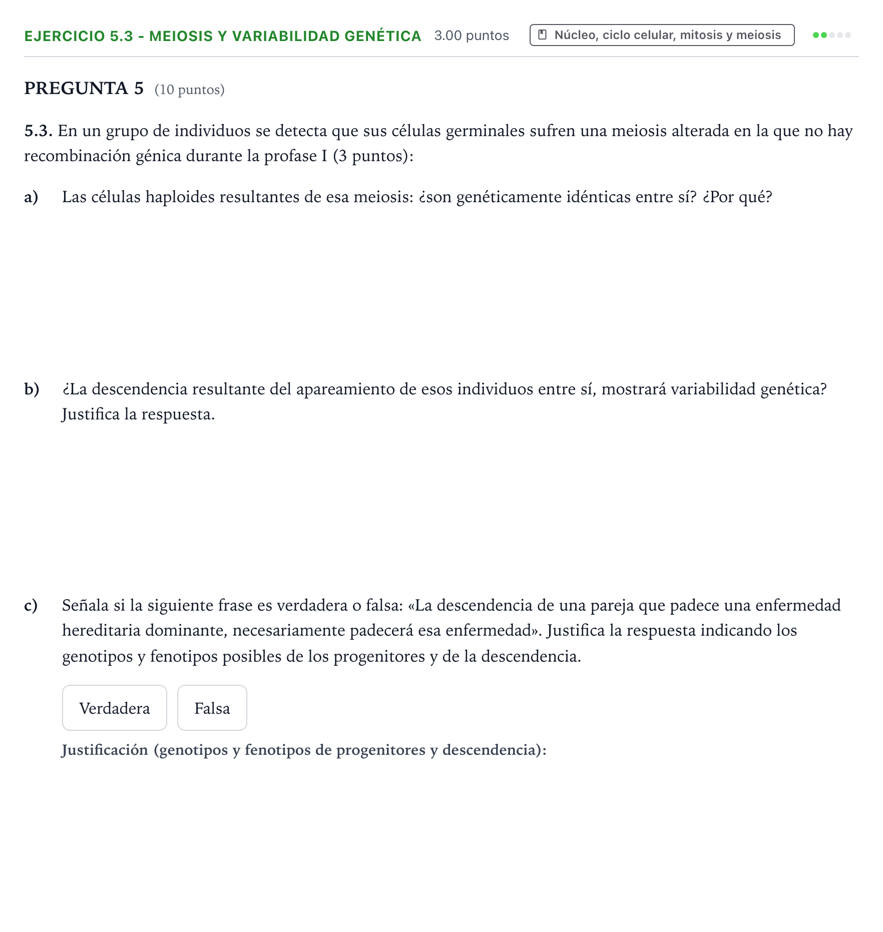 Enunciado: Ejercicio 5.3 - Meiosis y variabilidad genética · Biología PAU Valencia Extraordinaria 2021
