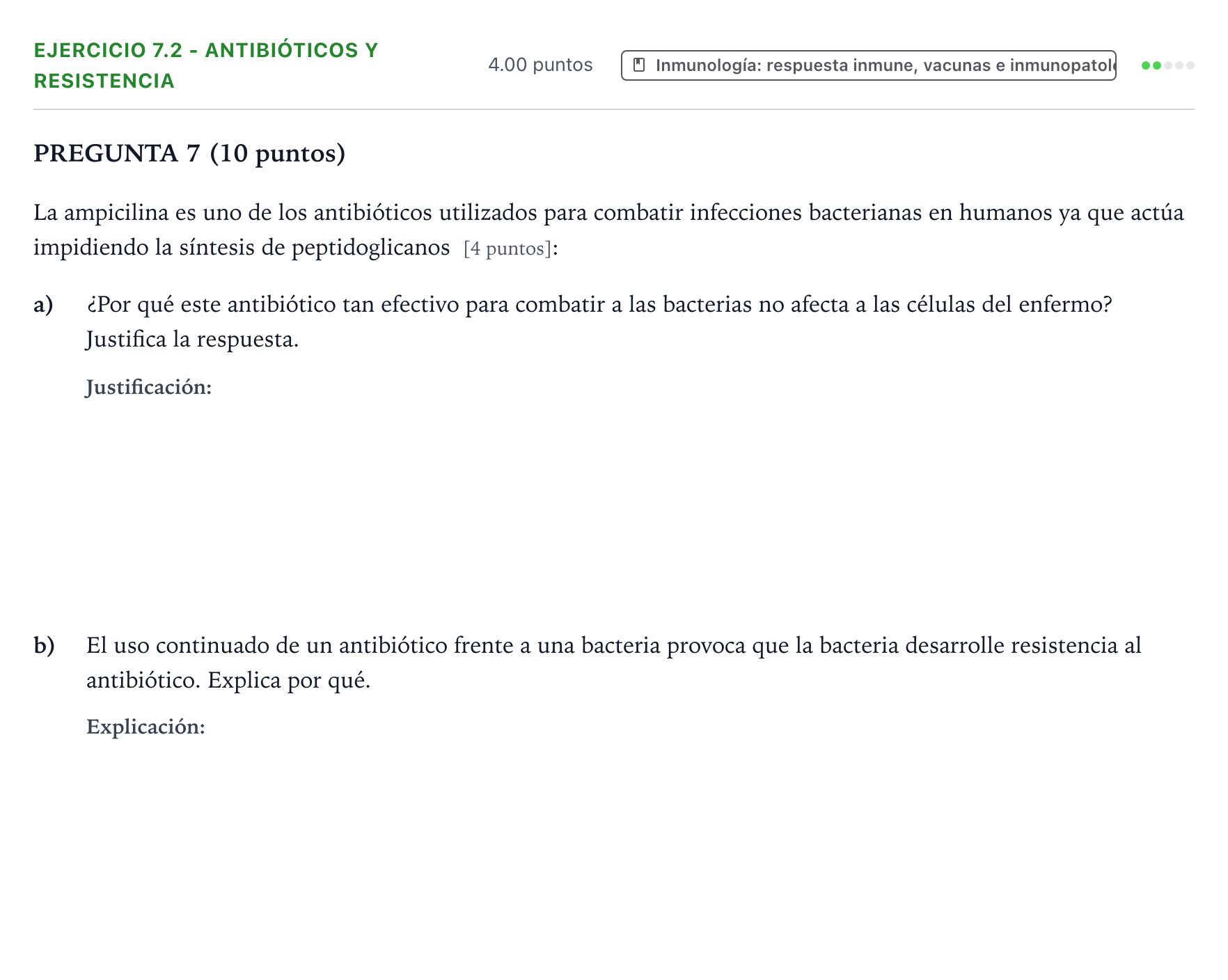 Enunciado: Ejercicio 7.2 - Antibióticos y resistencia · Biología PAU Valencia Extraordinaria 2021