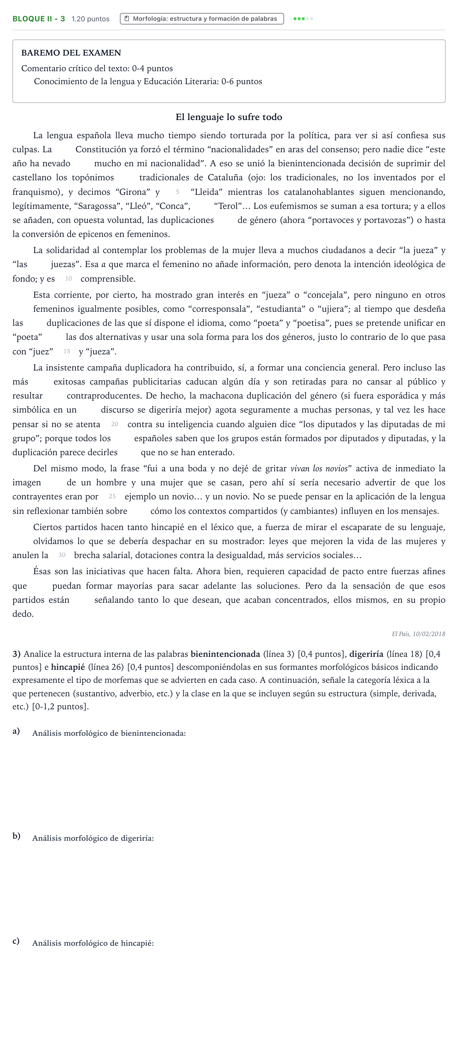 Enunciado: Bloque II - 3 · Lengua Castellana y Literatura II PAU Valencia Extraordinaria 2021