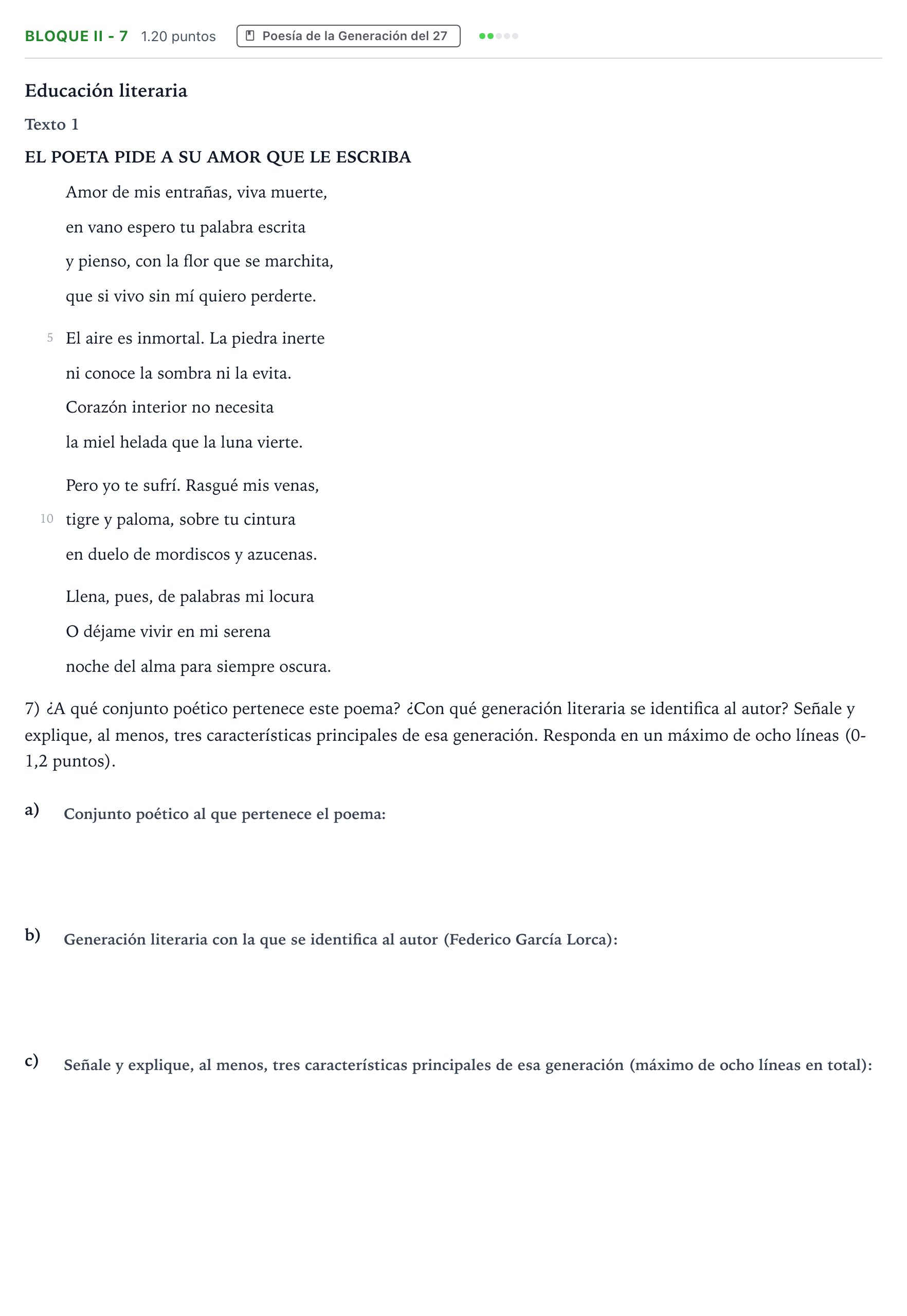 Enunciado: Bloque II - 7 · Lengua Castellana y Literatura II PAU Valencia Extraordinaria 2021