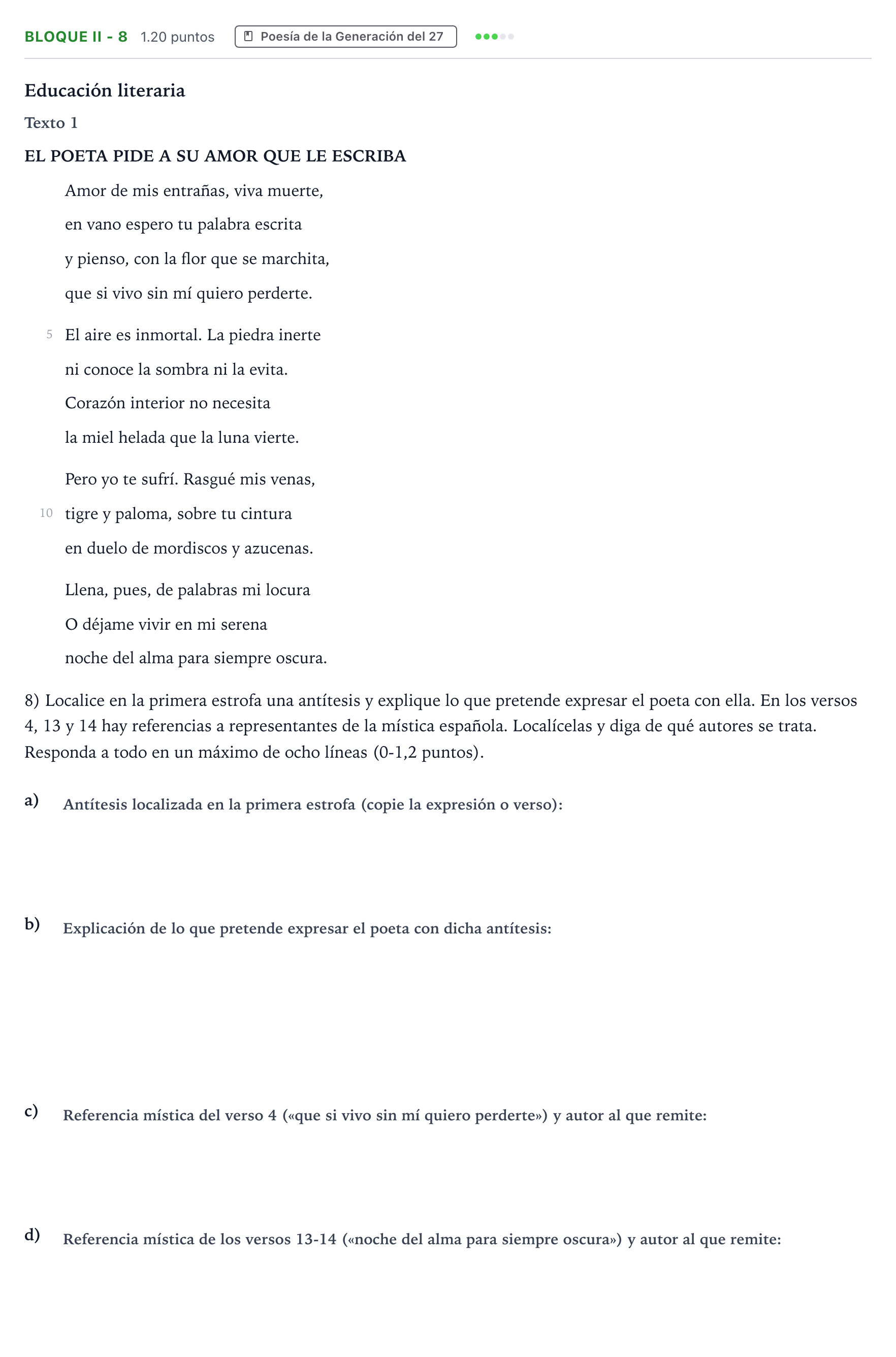 Enunciado: Bloque II - 8 · Lengua Castellana y Literatura II PAU Valencia Extraordinaria 2021