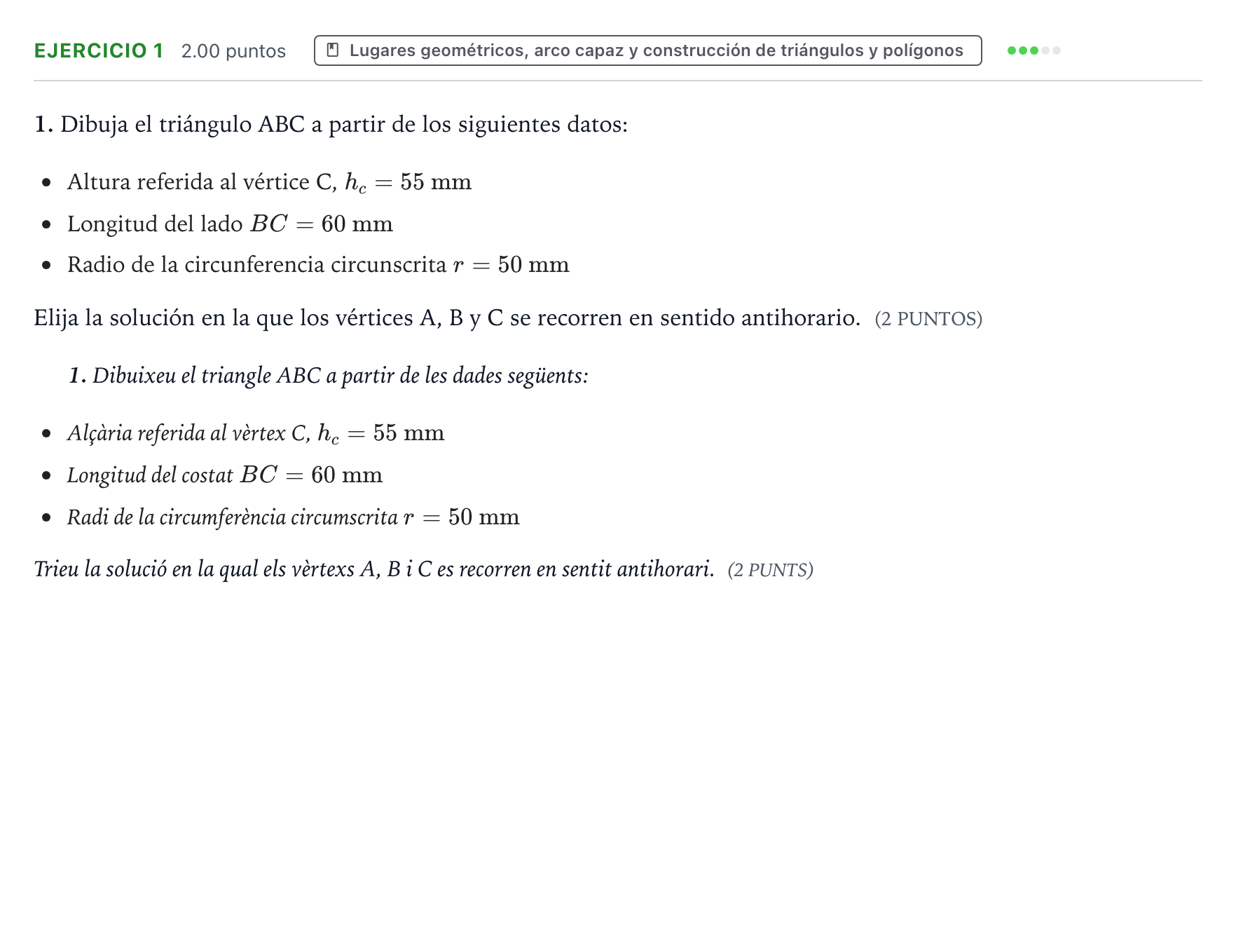 Enunciado: Problema 1 · Dibujo técnico II PAU Valencia Extraordinaria 2021