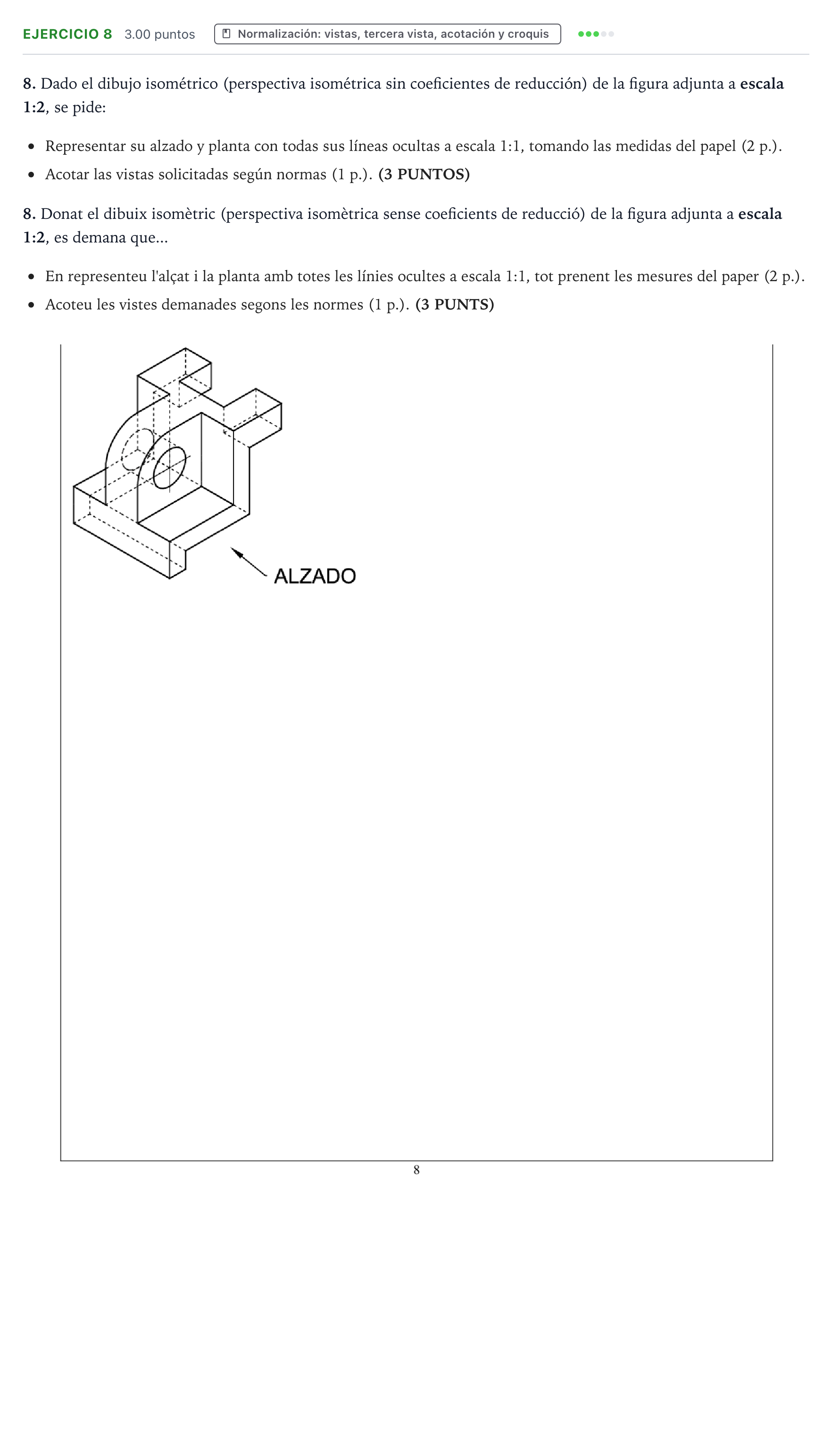 Enunciado: Problema 8 · Dibujo técnico II PAU Valencia Extraordinaria 2021