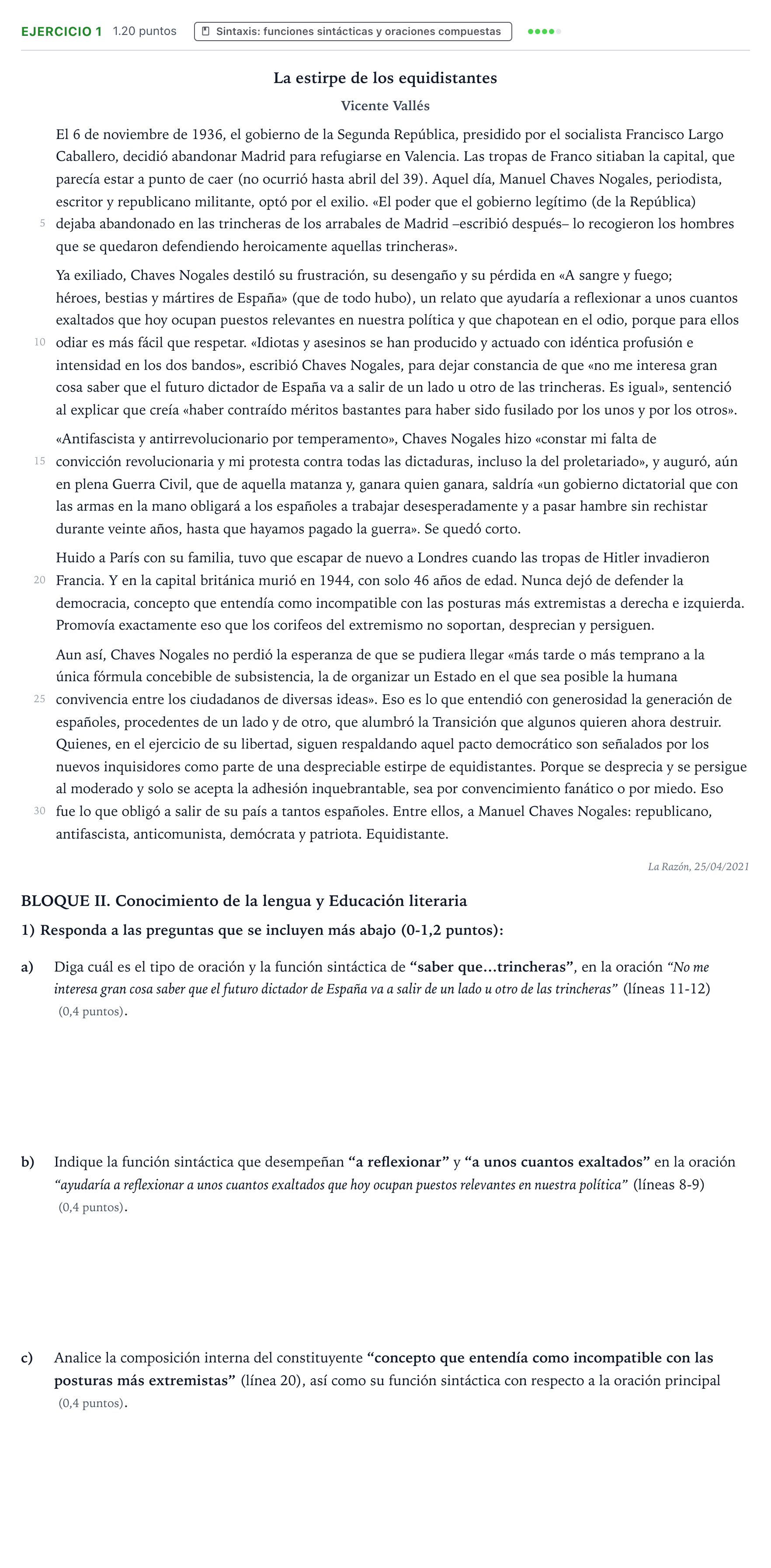 Enunciado: Problema 1 · Lengua Castellana y Literatura II PAU Valencia Ordinaria 2021