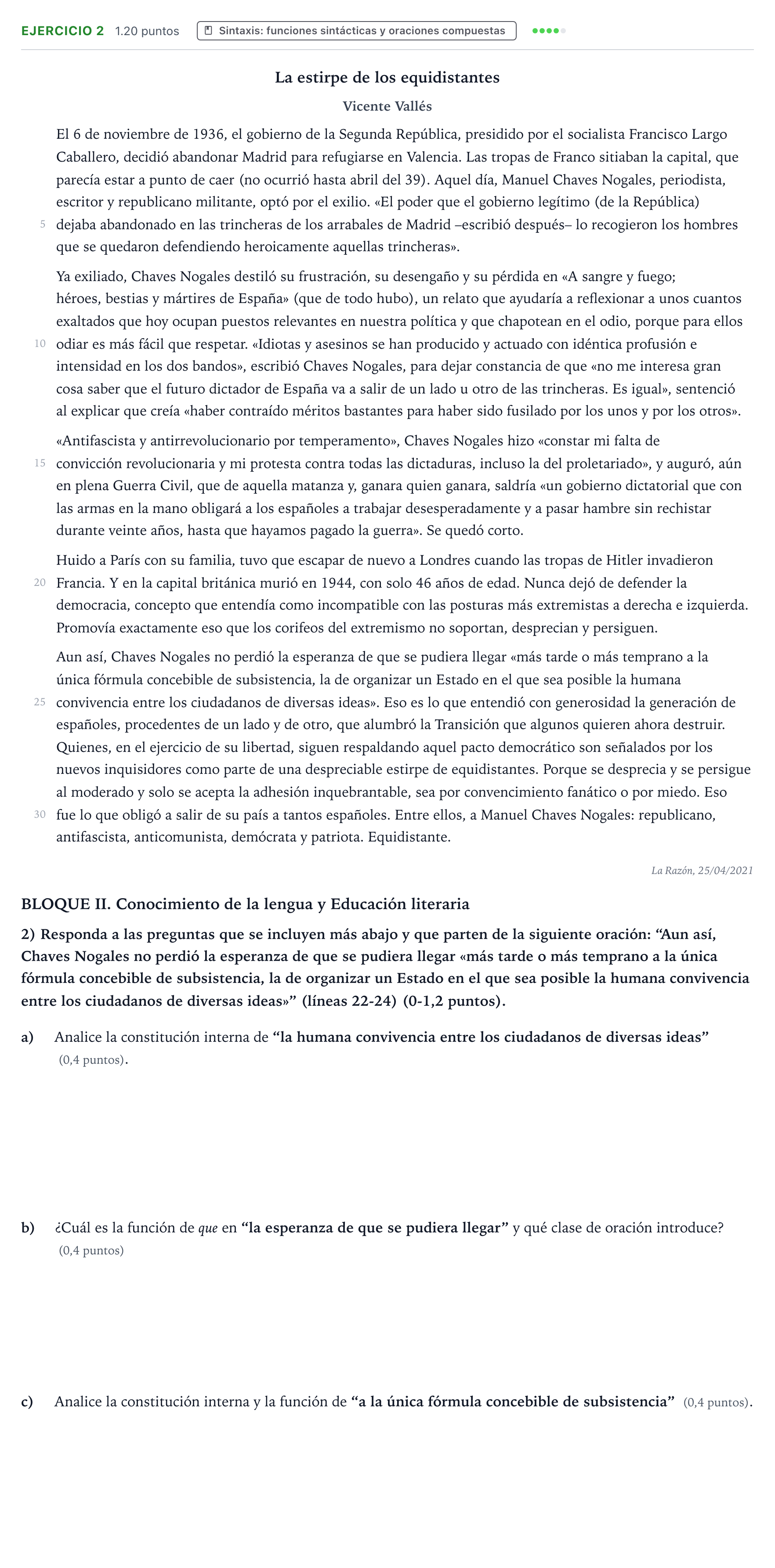 Enunciado: Problema 2 · Lengua Castellana y Literatura II PAU Valencia Ordinaria 2021