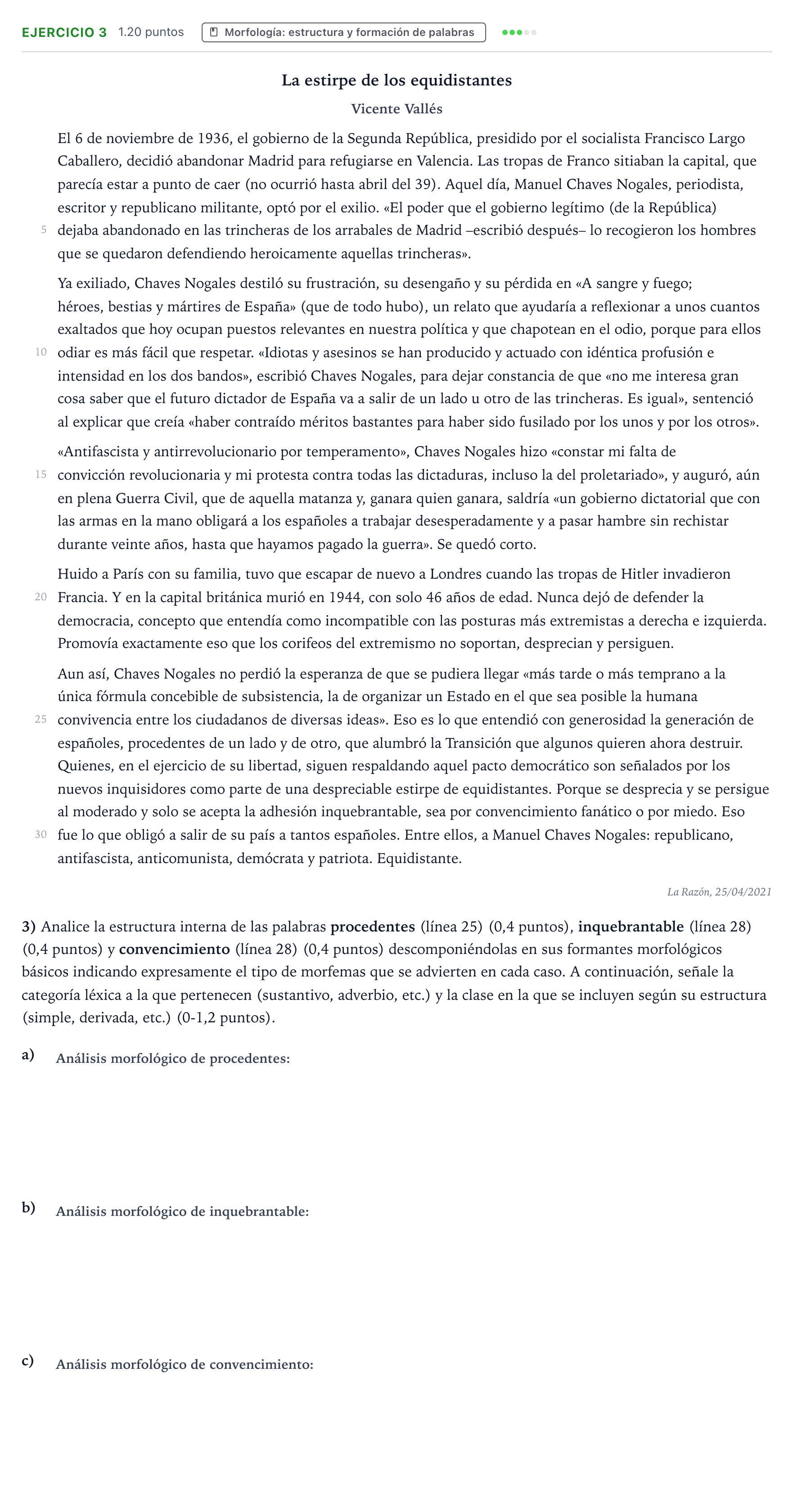 Enunciado: Problema 3 · Lengua Castellana y Literatura II PAU Valencia Ordinaria 2021