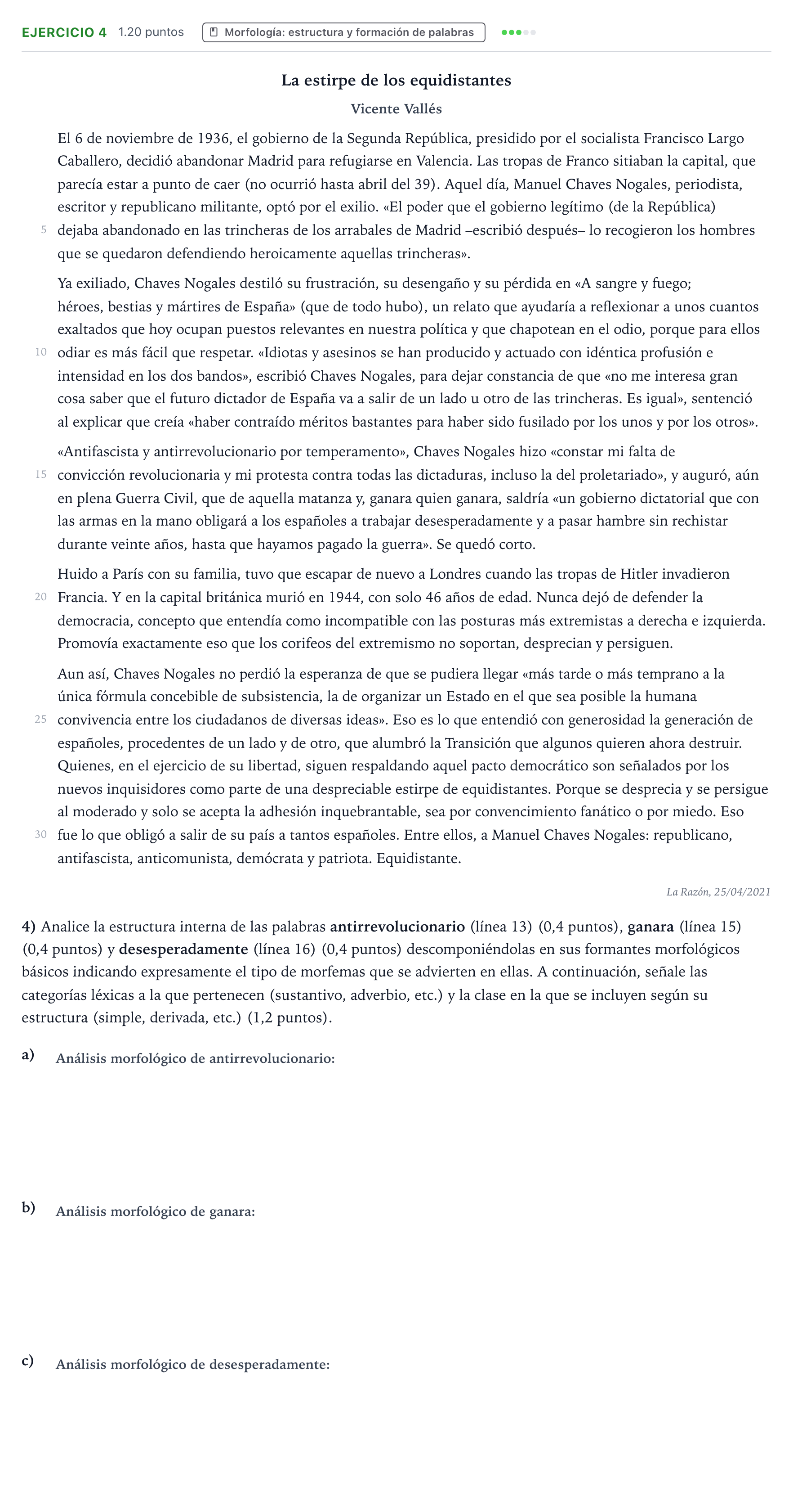 Enunciado: Problema 4 · Lengua Castellana y Literatura II PAU Valencia Ordinaria 2021