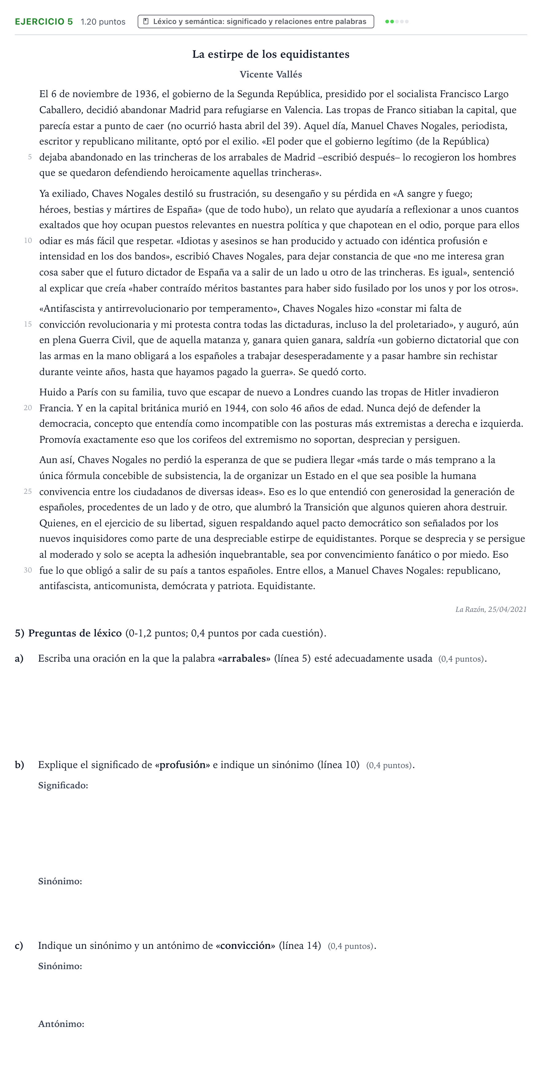 Enunciado: Problema 5 · Lengua Castellana y Literatura II PAU Valencia Ordinaria 2021