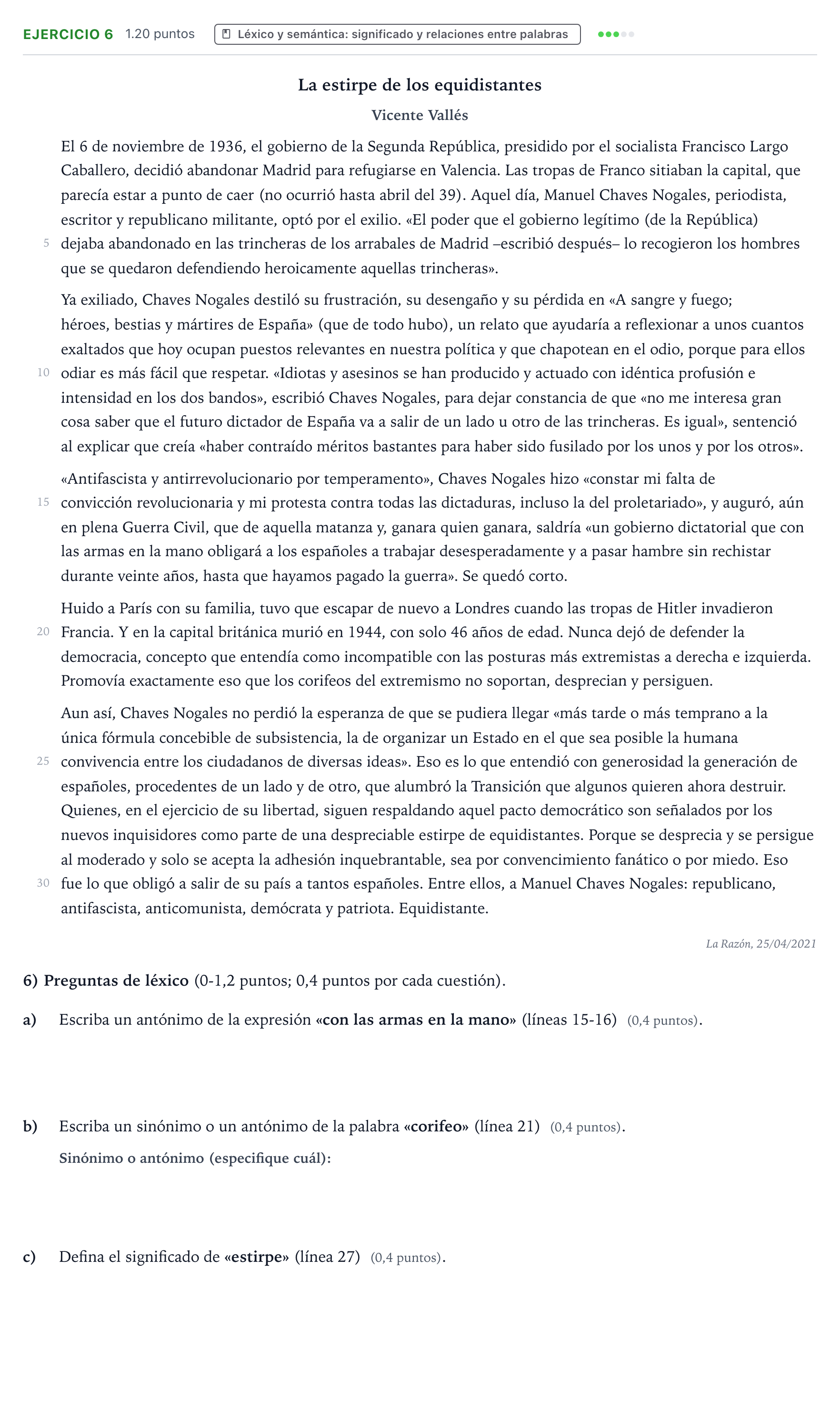 Enunciado: Problema 6 · Lengua Castellana y Literatura II PAU Valencia Ordinaria 2021