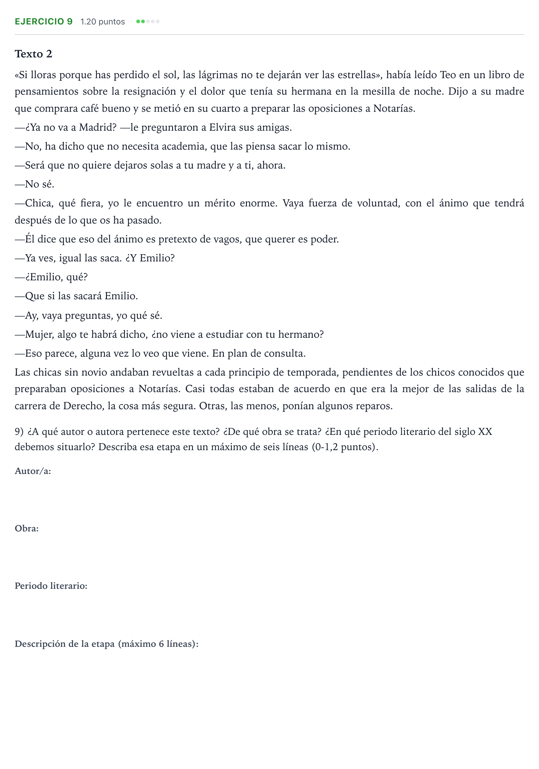 Enunciado: Problema 9 · Lengua Castellana y Literatura II PAU Valencia Ordinaria 2021