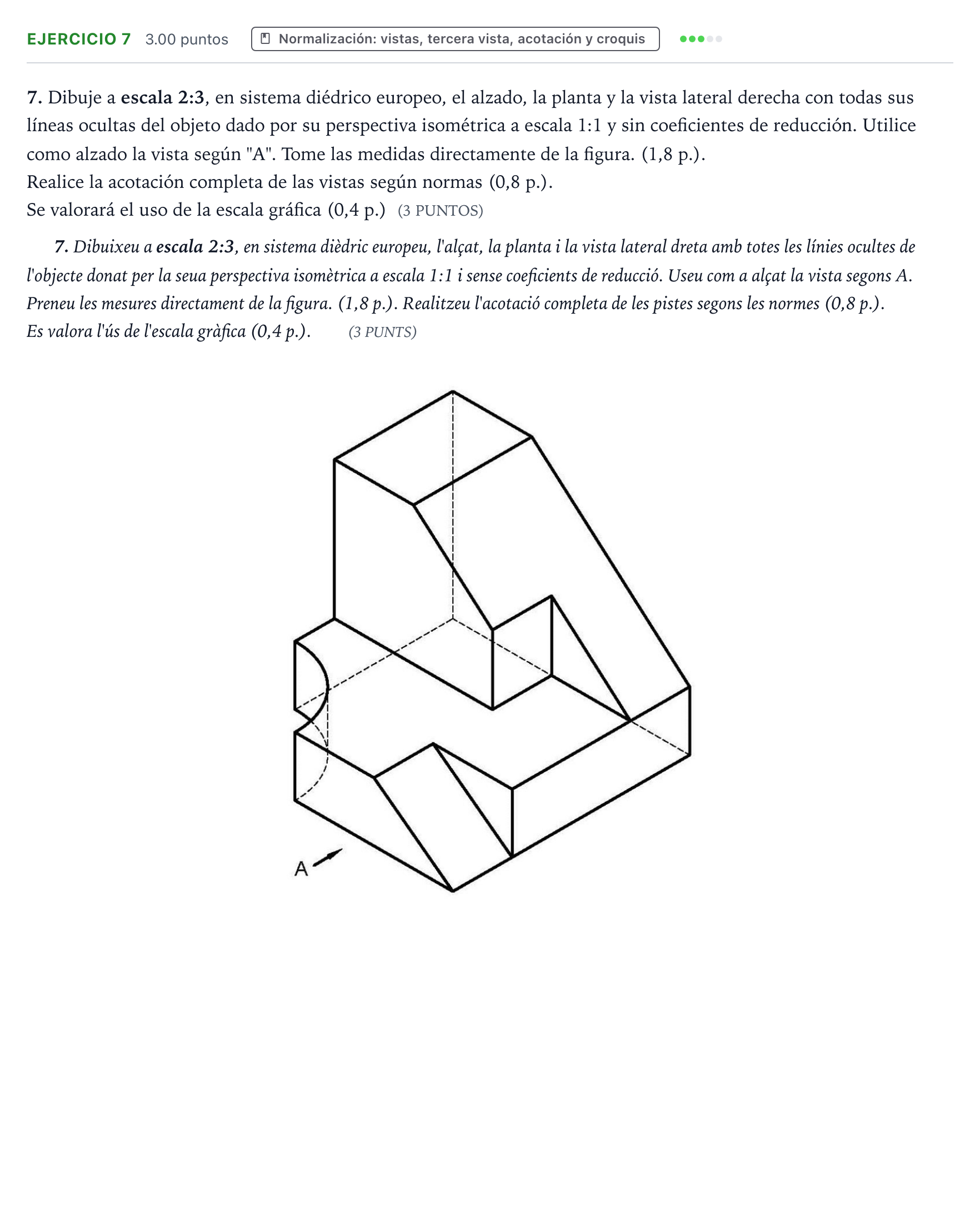 Enunciado: Problema 7 · Dibujo técnico II PAU Valencia Ordinaria 2021