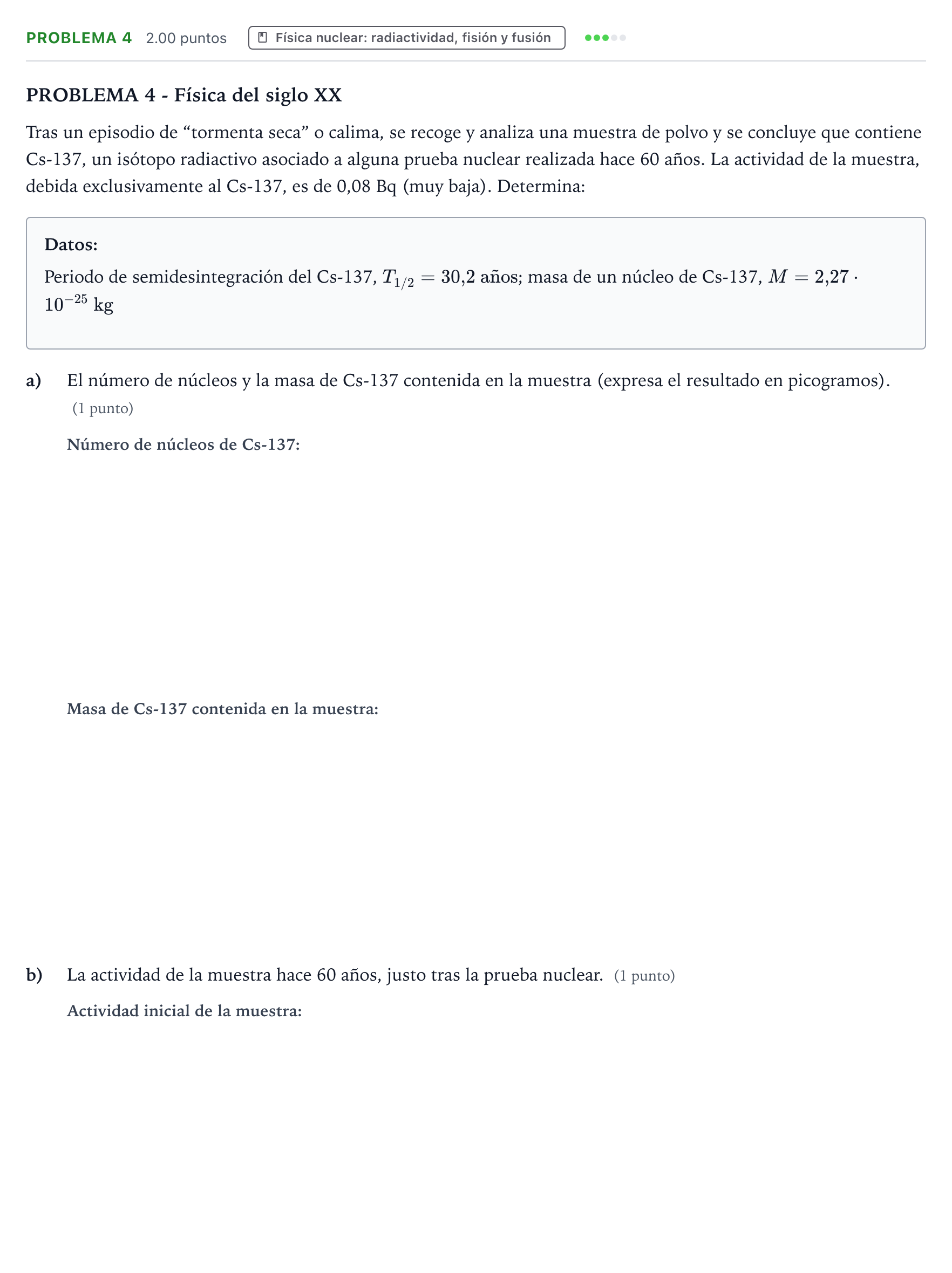 Enunciado: Problema 4 · Física PAU Valencia Extraordinaria 2021