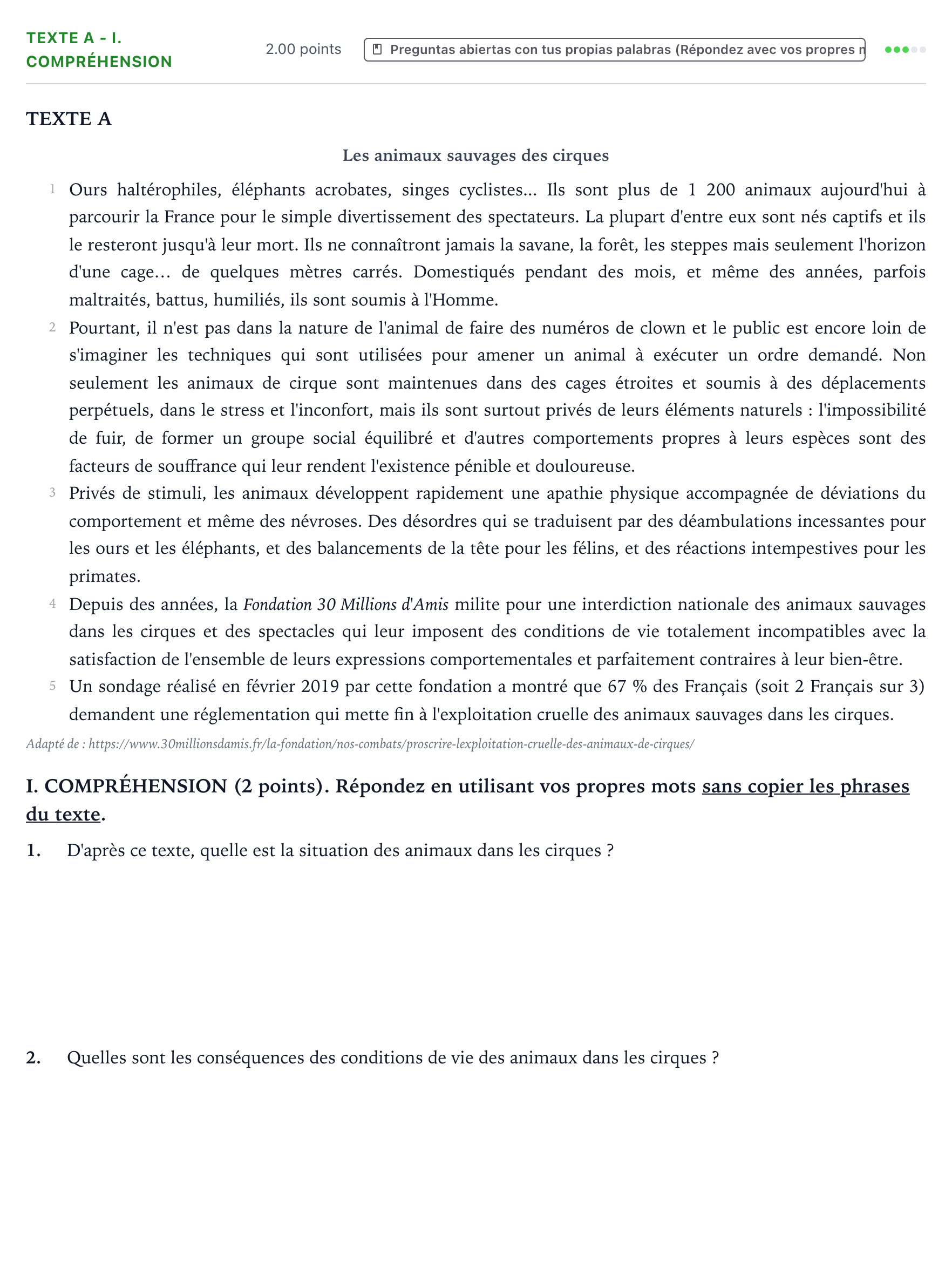 Enunciado: Ejercicio Texte A - I. Compréhension · Francés PAU Valencia Extraordinaria 2021