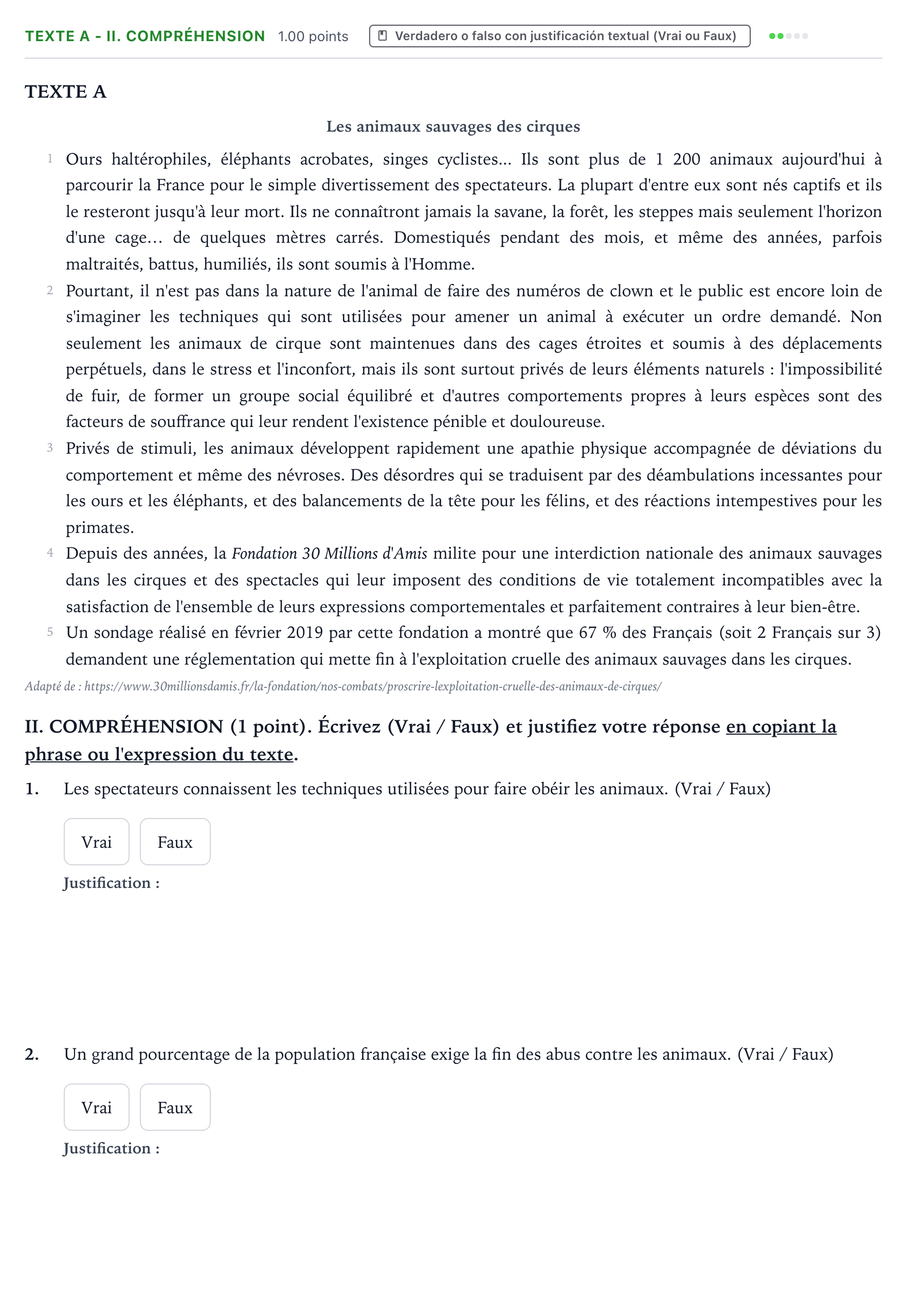 Enunciado: Ejercicio Texte A - II. Compréhension · Francés PAU Valencia Extraordinaria 2021