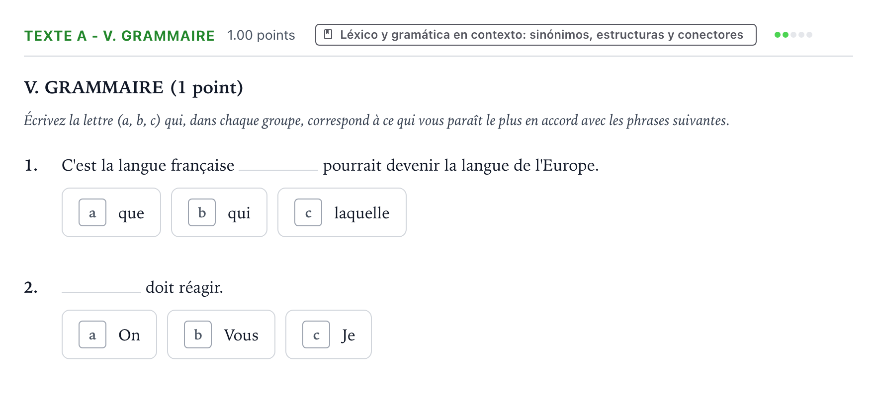 Enunciado: Ejercicio Texte A - V. Grammaire · Francés PAU Valencia Ordinaria 2021