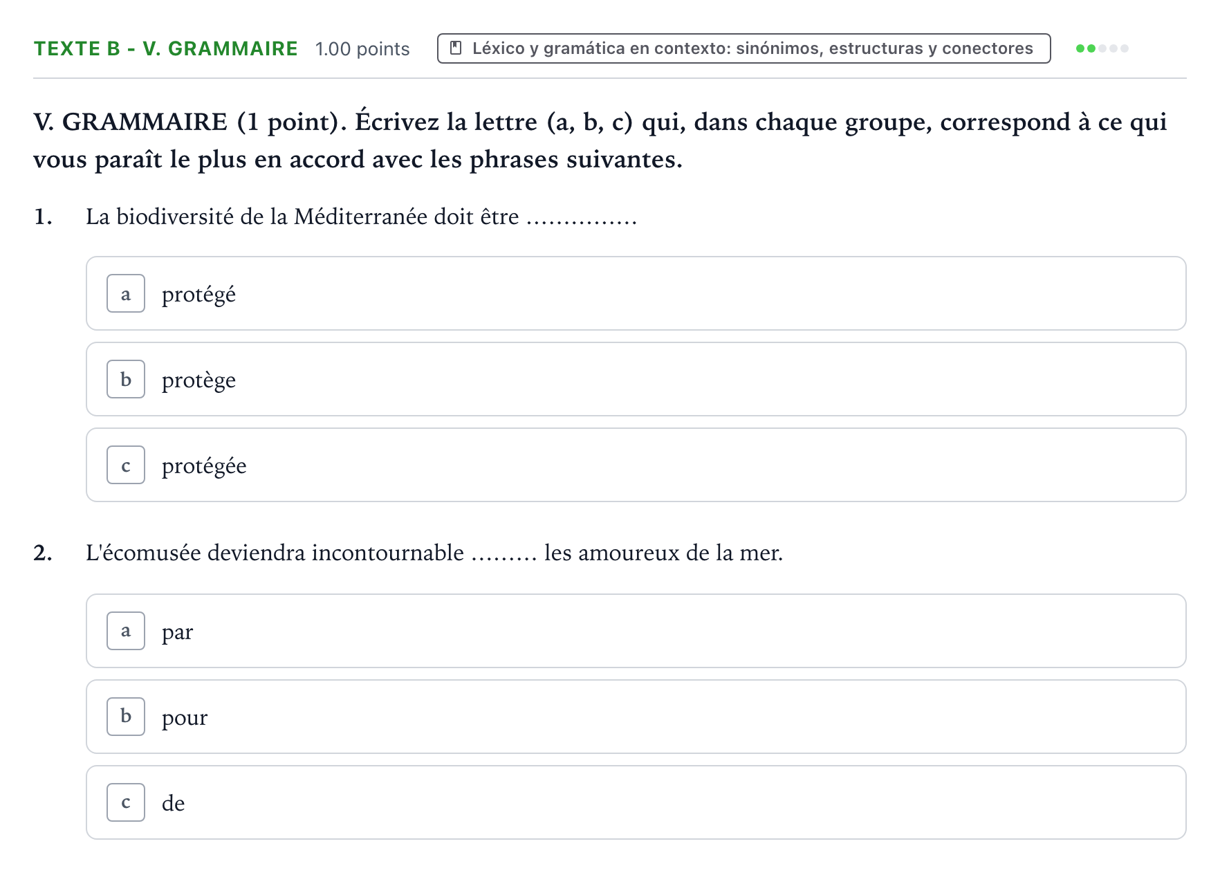 Enunciado: Ejercicio Texte B - V. Grammaire · Francés PAU Valencia Ordinaria 2021