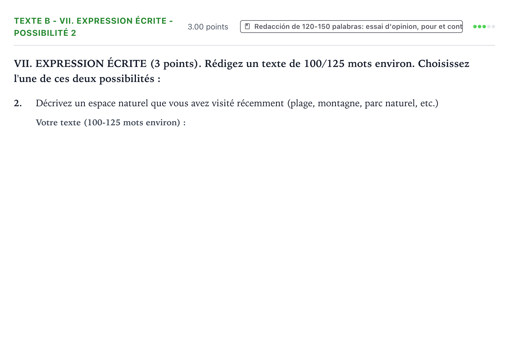 Enunciado: Ejercicio Texte B - VII. Expression écrite - Possibilité 2 · Francés PAU Valencia Ordinaria 2021