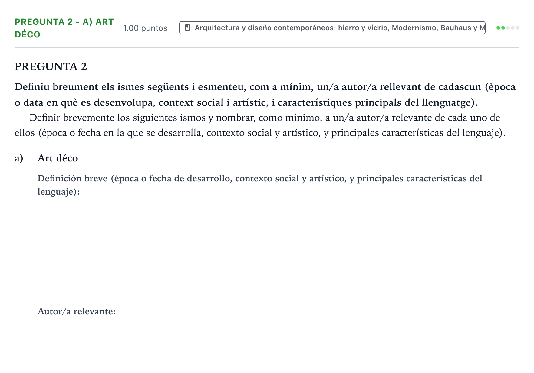 Enunciado: Pregunta 2 - a) Art déco · Fundamentos Artísticos PAU Valencia Extraordinaria 2021