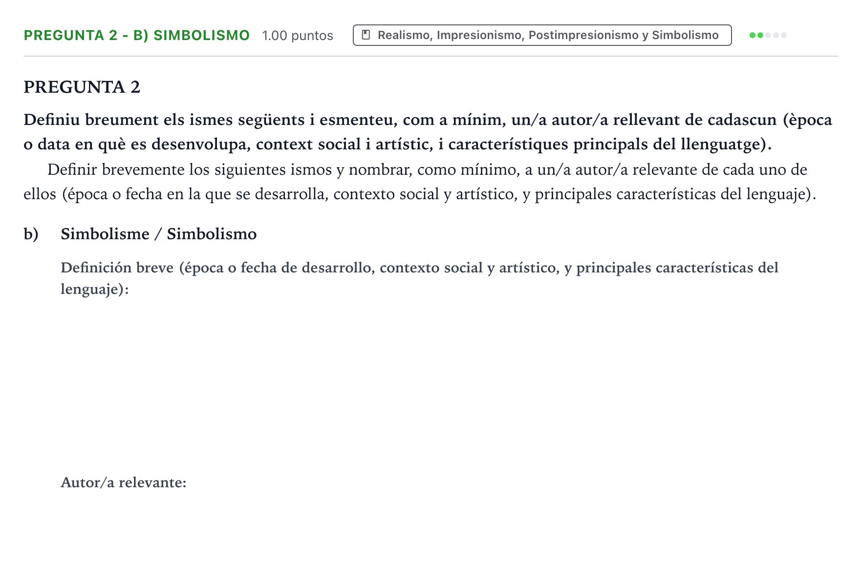 Enunciado: Pregunta 2 - b) Simbolismo · Fundamentos Artísticos PAU Valencia Extraordinaria 2021