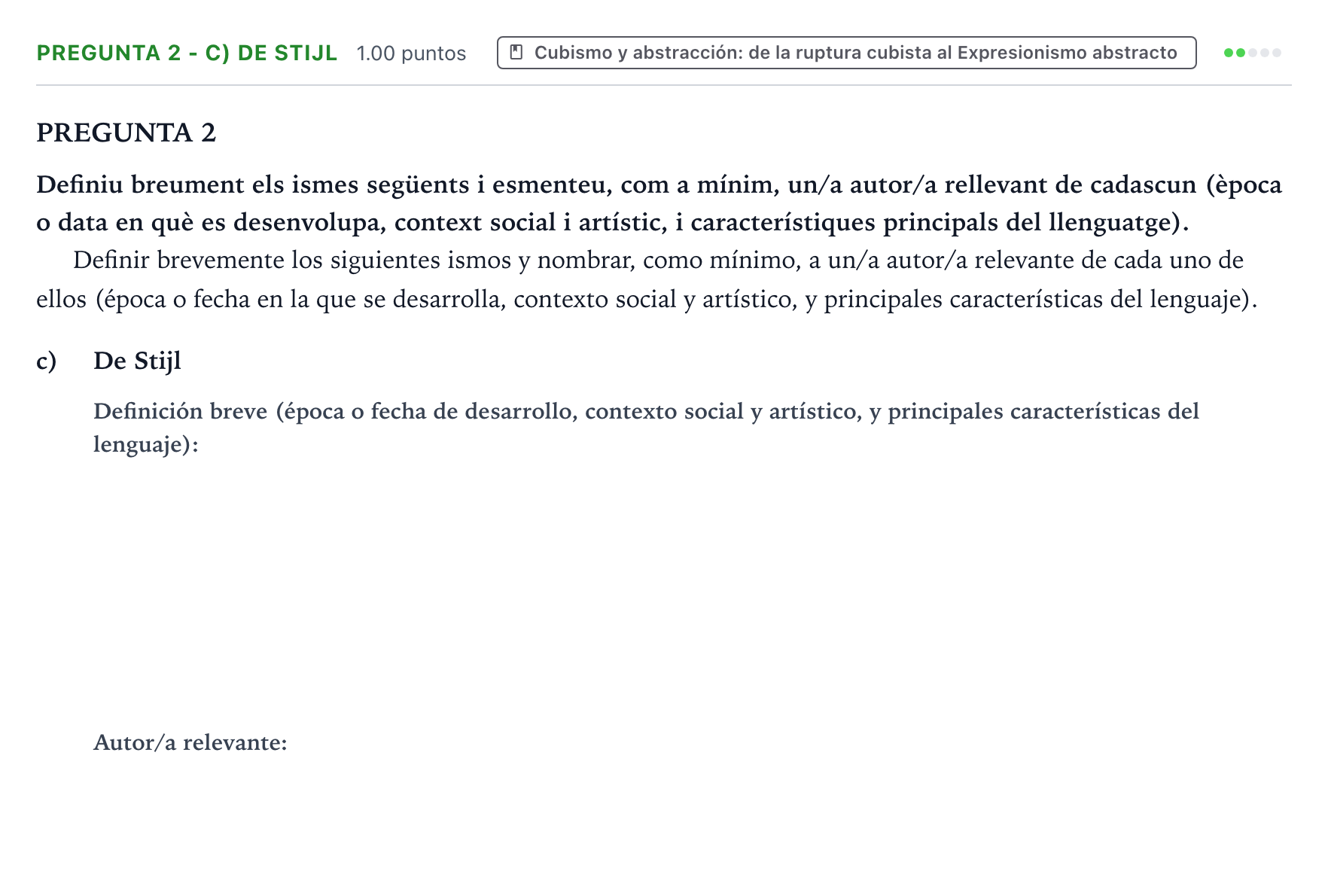 Enunciado: Pregunta 2 - c) De Stijl · Fundamentos Artísticos PAU Valencia Extraordinaria 2021